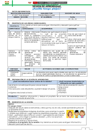 Sesion El Cuento - SESIÓN DE APRENDIZAJE Escribimos Un Cuento I. DATOS ...