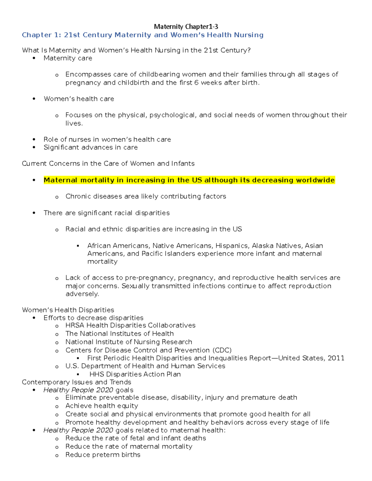 Maternity Chapter 1-3 - Lecture Notes - Maternity Chapter1- Chapter 1 ...