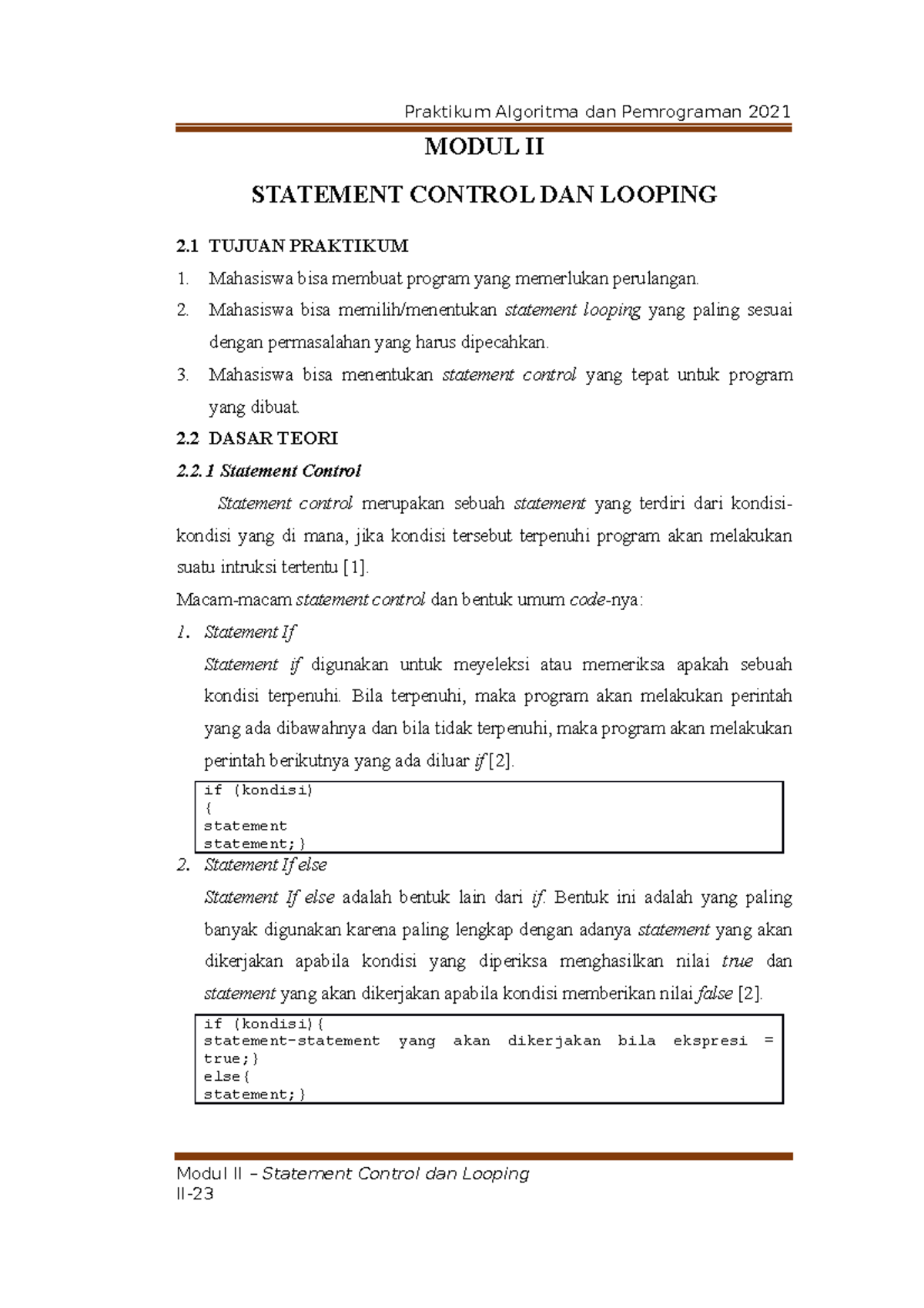 Laporan Modul II FX - MODUL II STATEMENT CONTROL DAN LOOPING 2 TUJUAN ...