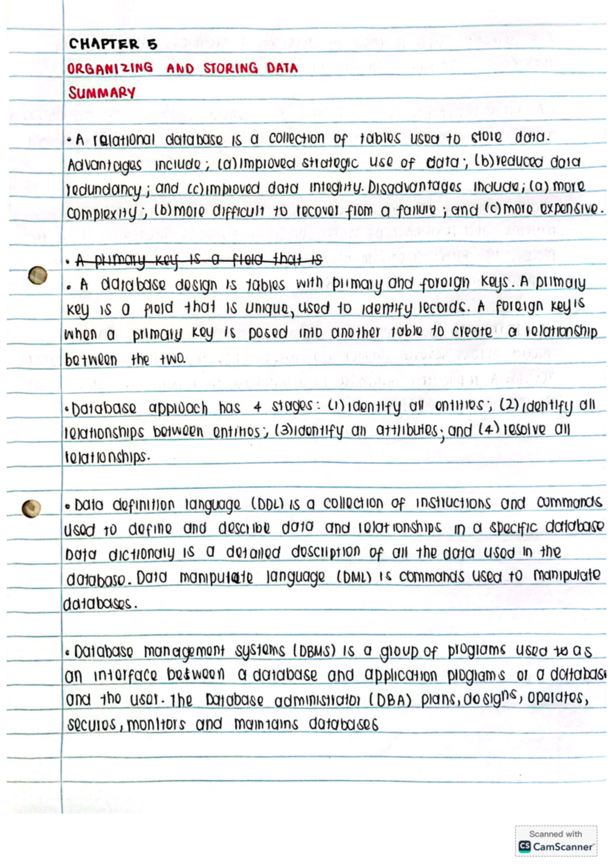 Chapter 5 INF 112 - CHAPTER 5 ORGANIZING AND STORING DATA SUMMARY A ...