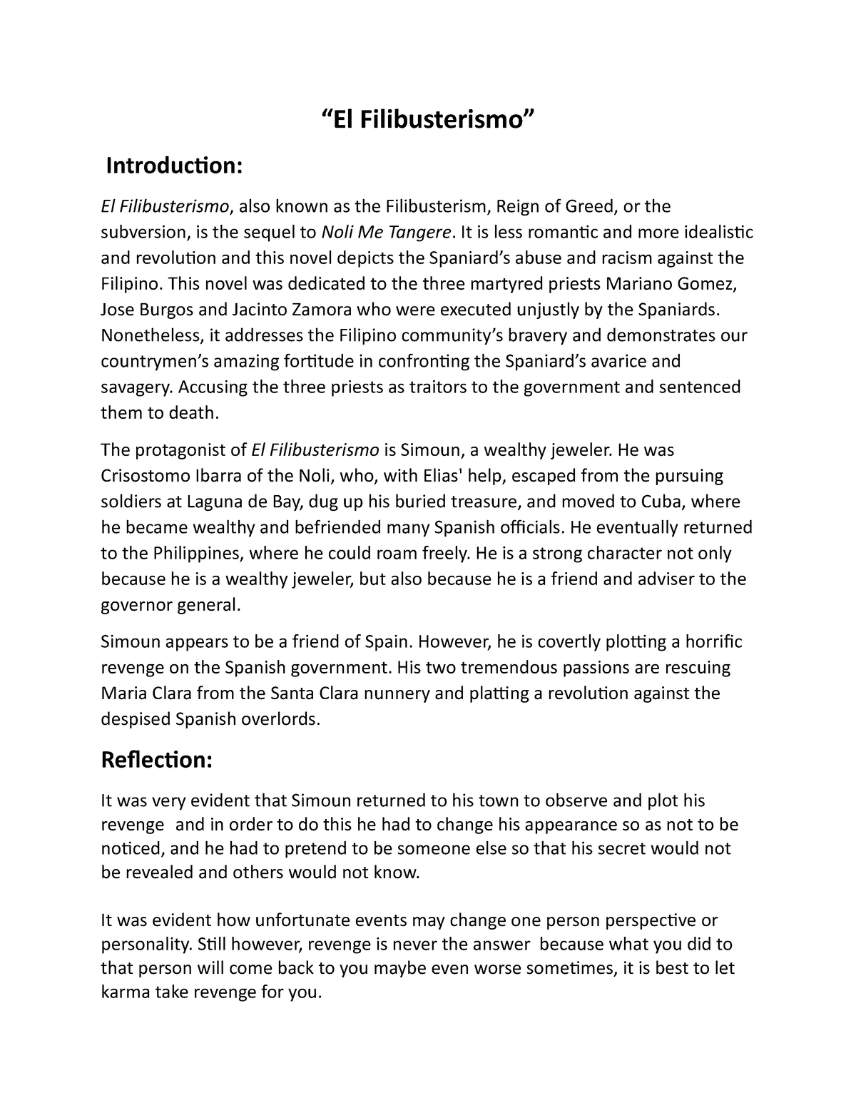 El Filibusterismo First Year Collage El Filibusterismo Introduction El Filibusterismo