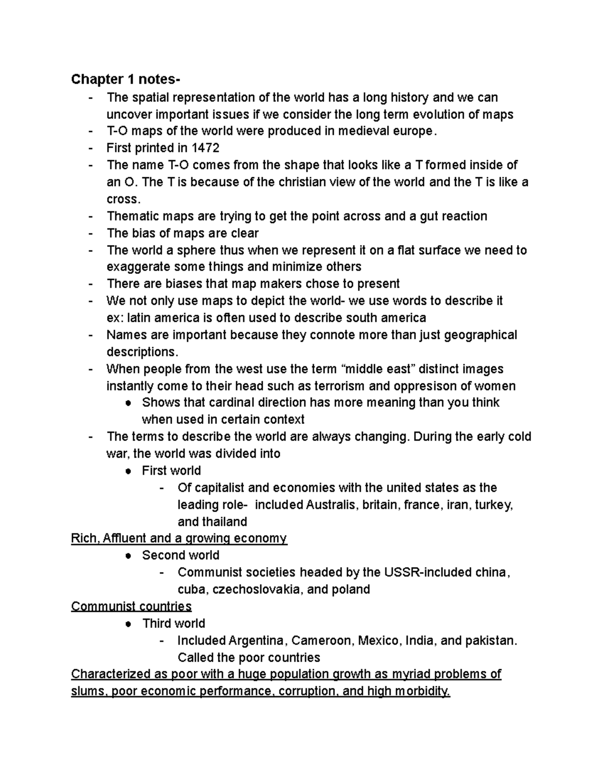Chapter 1 intro notes - Chapter 1 notes- The spatial representation of ...