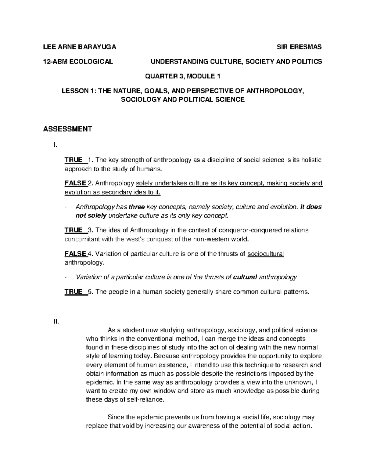 The Nature, Goals, and Perspective of Anthropology - LEE ARNE BARAYUGA ...