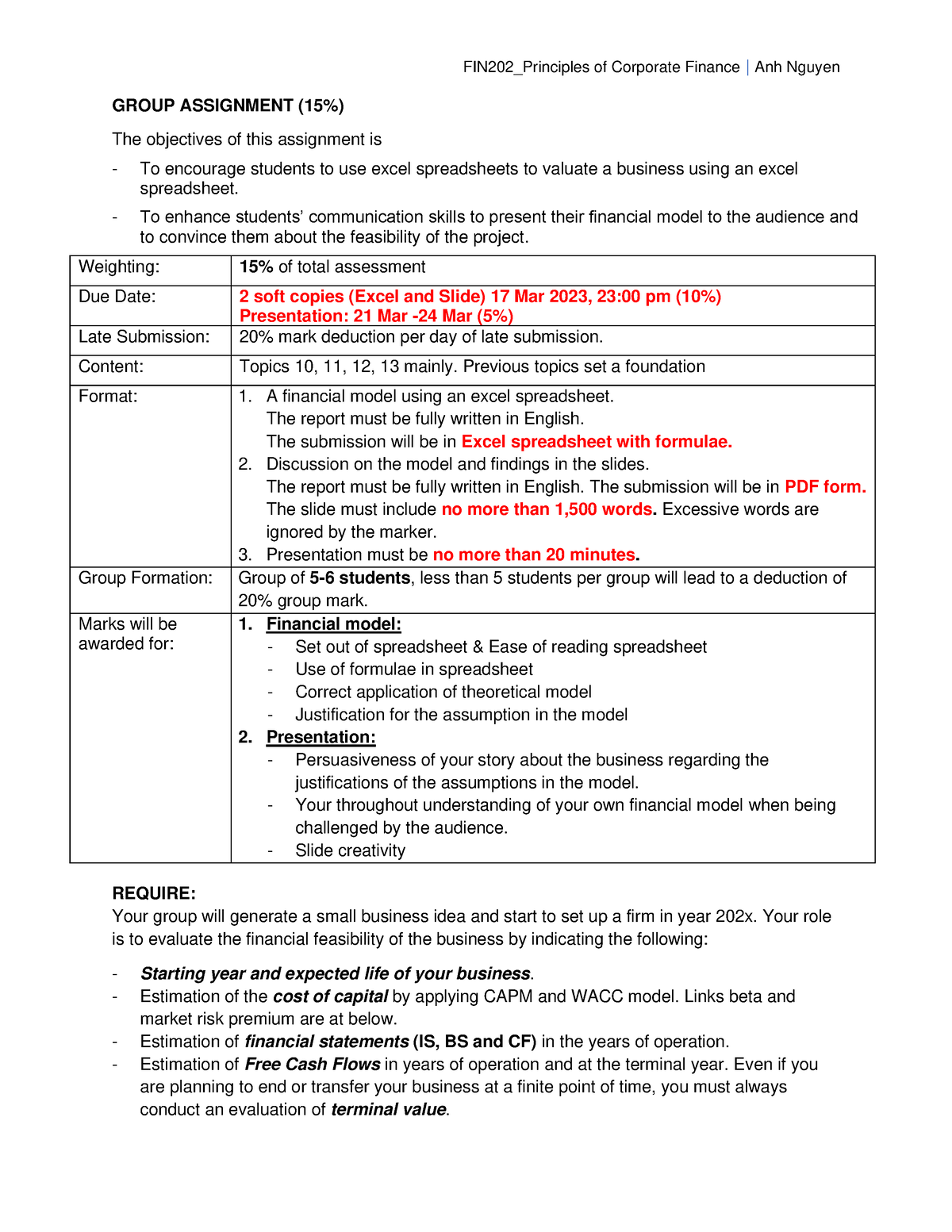 SP23 FIN202 GA Guideline - FIN202_Principles Of Corporate Finance | Anh ...