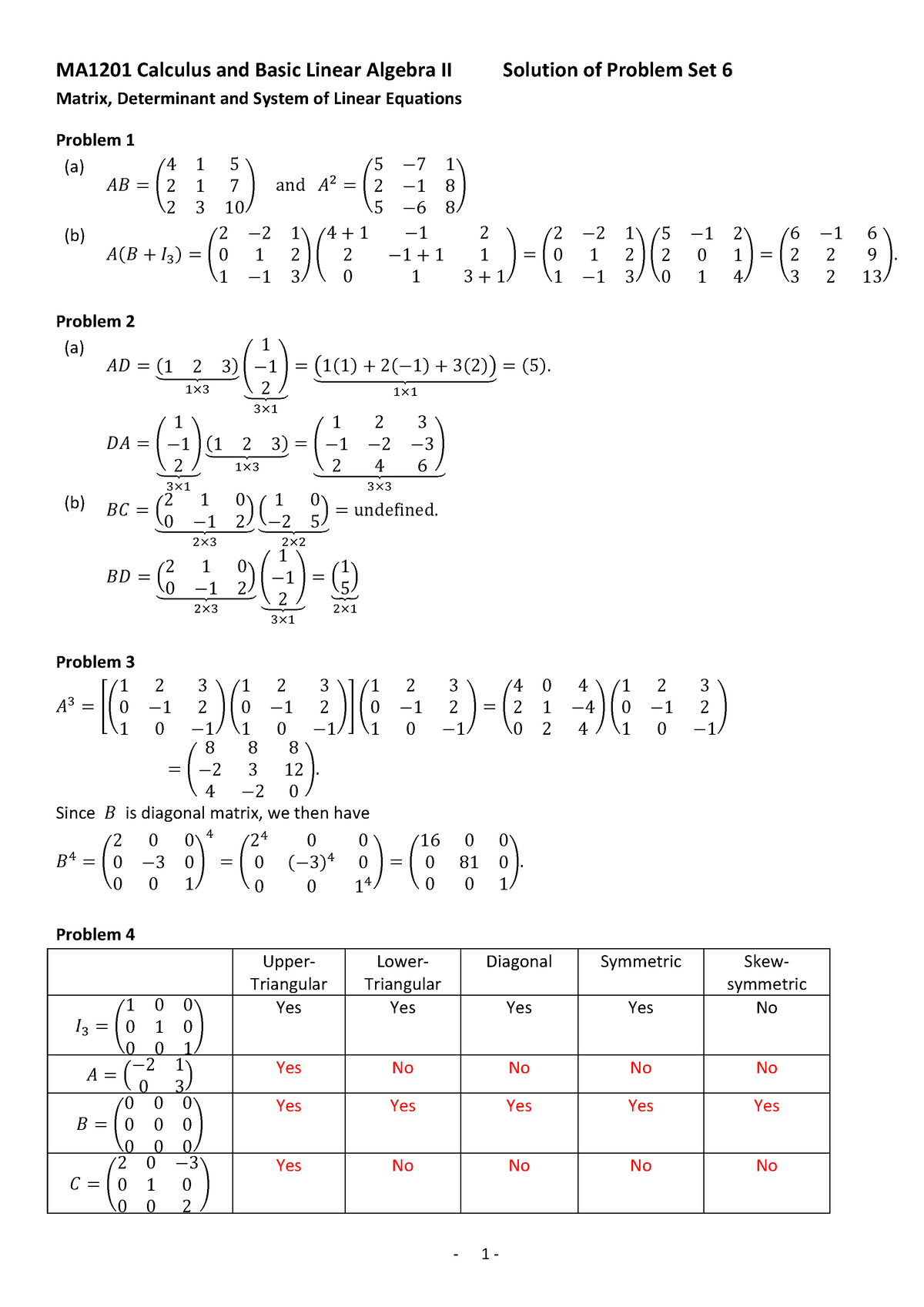 S6Matrixa 13 - Practice Solutions 6 - MA1201 Calculus And Basic Linear ...