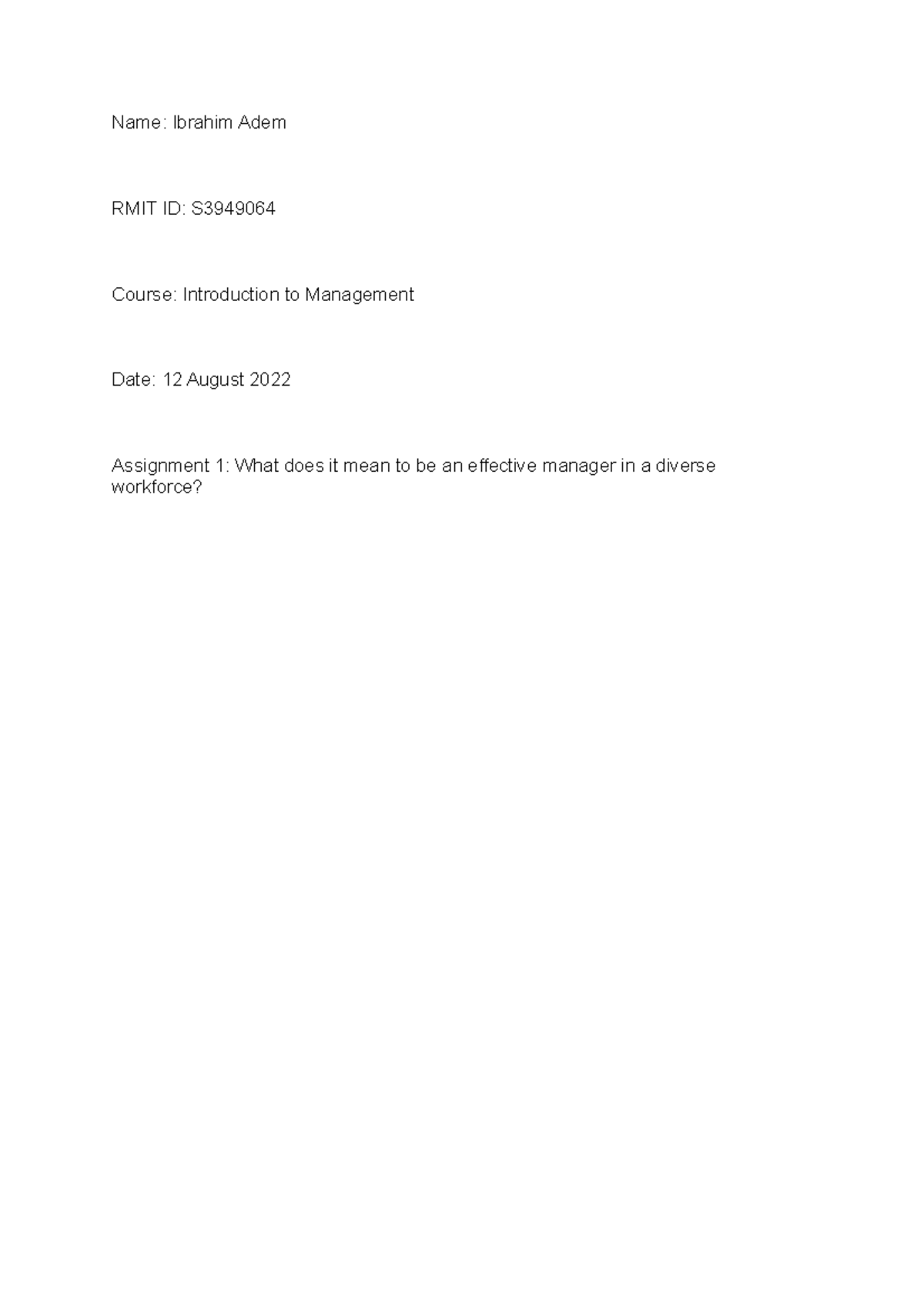 introduction to management assignment 1