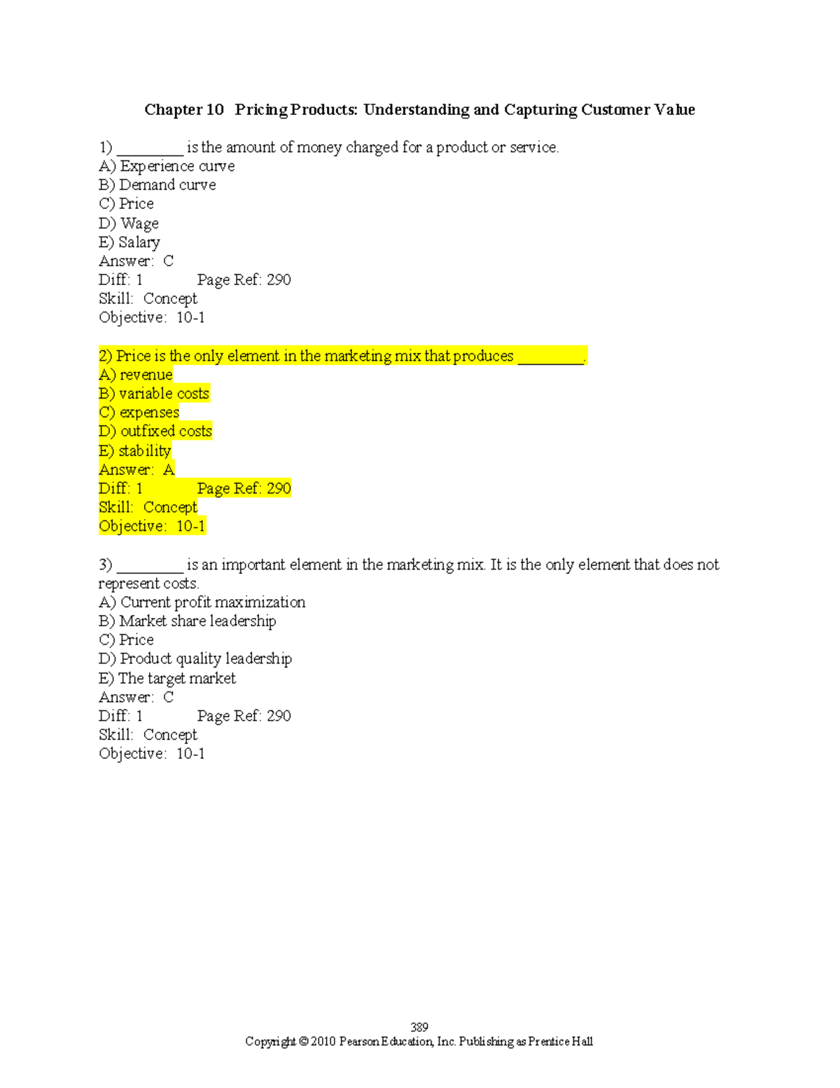 Pricing- Chapter 8 - Chapter 10 Pricing Products: Understanding and ...