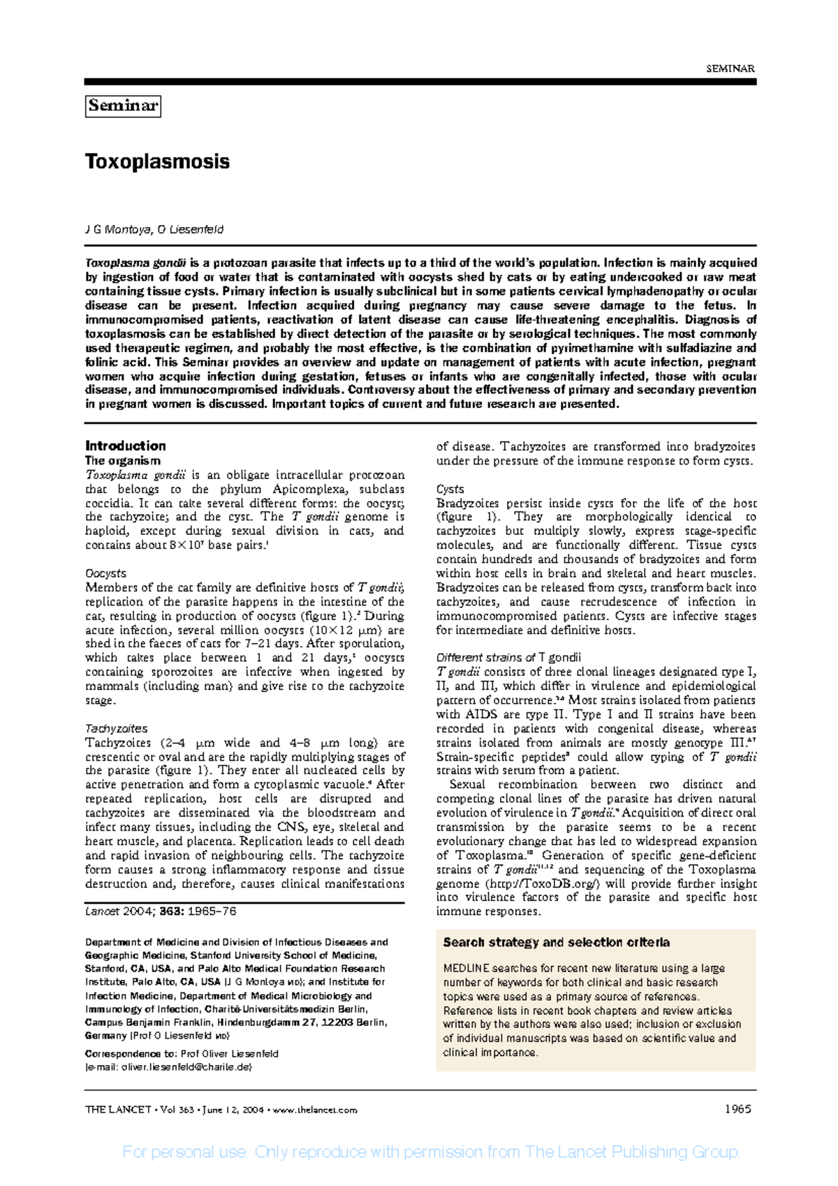 Lancet toxoplasma Introduction The organism Toxoplasma gondiiis an