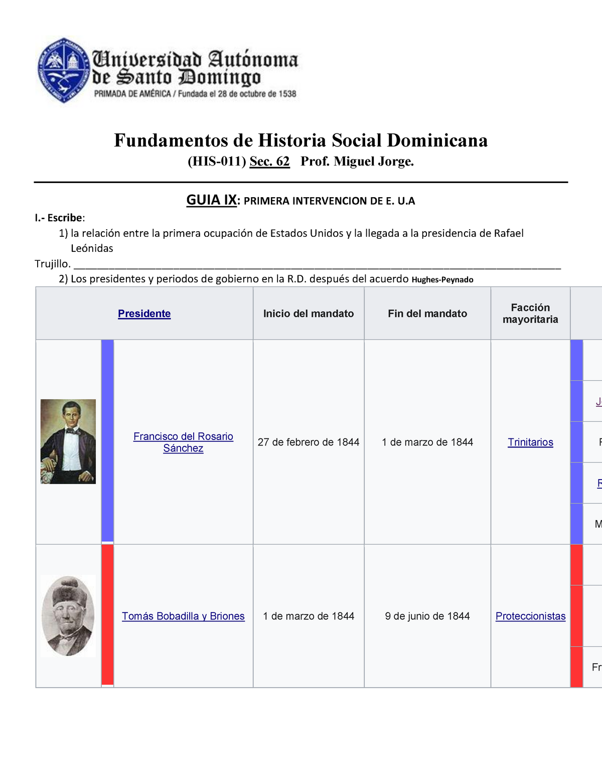 Fundamentos De Historia Social Dominicanadocx Guia Ix Primera Intervencion De Eua Sec 62 1392