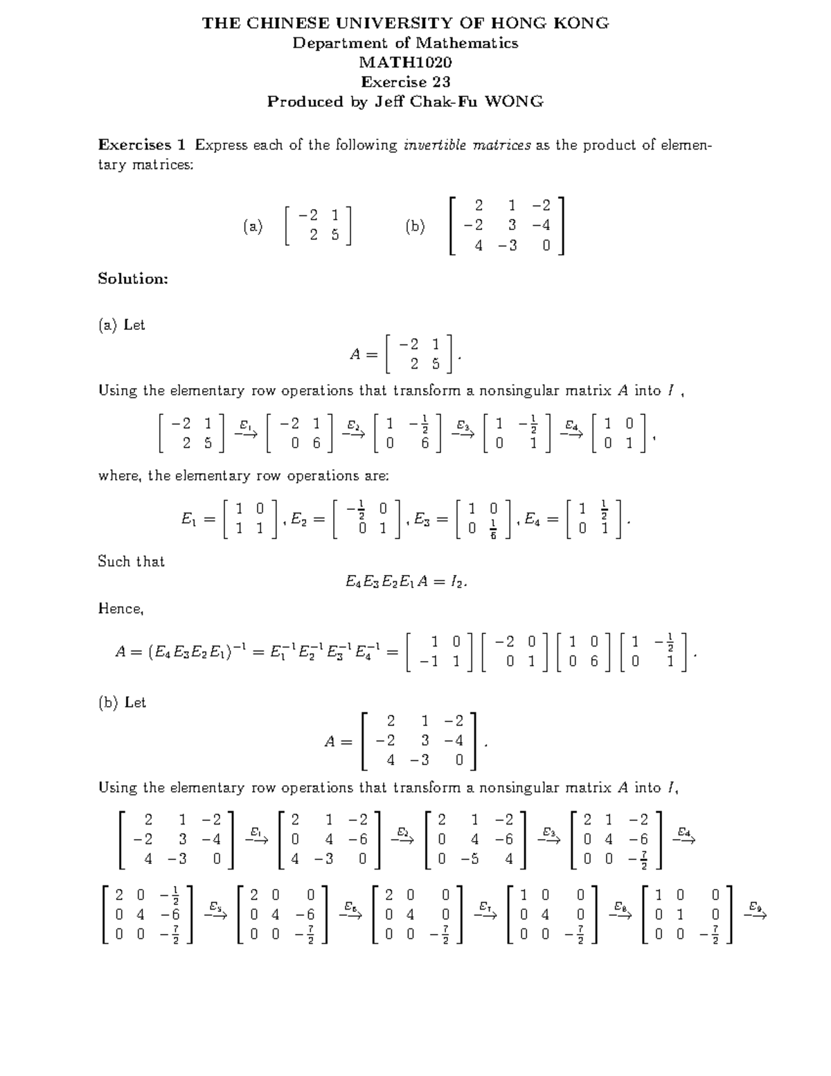 Exercise 23 - THE CHINESE UNIVERSITY OF HONG KONG Department of ...
