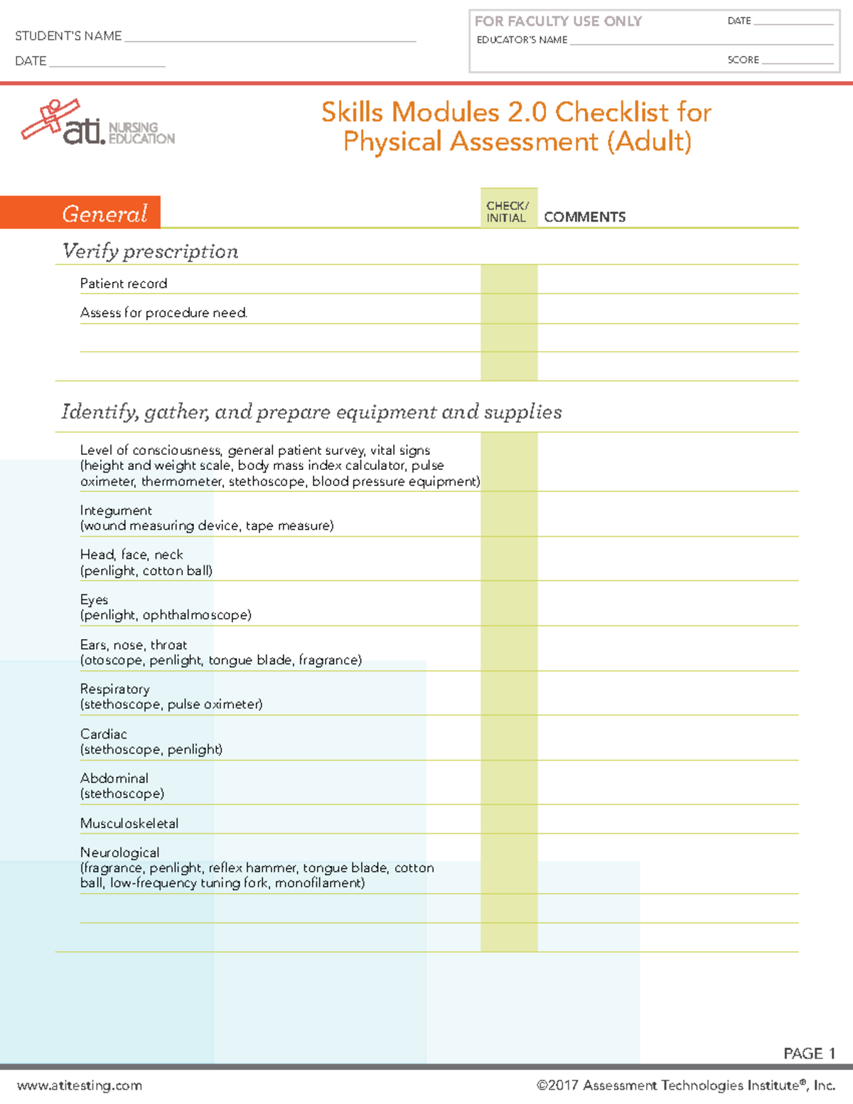 Skills Checklist pa adult - EDUCATOR IMPLEMENTATION GUIDE PAGE 1 ...