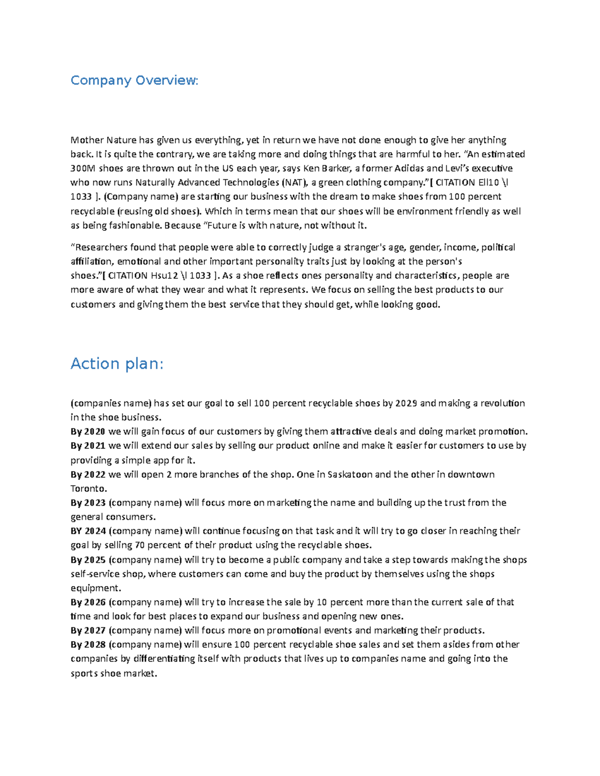 Shoe business Company Overview Mother Nature has given us everything