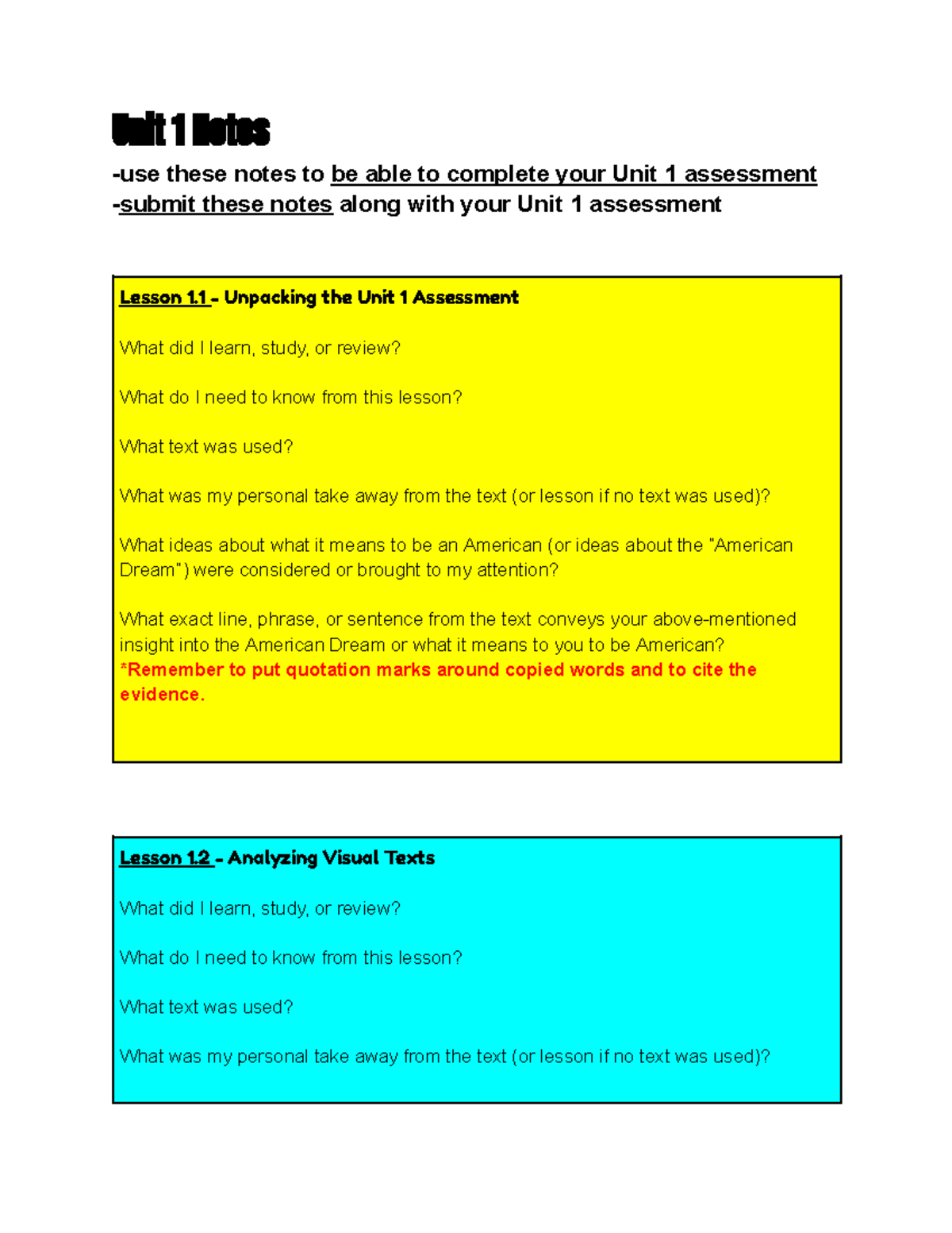 Copy Of Unit 1 Notes Document - Unit 1 Notes -use These Notes To Be ...