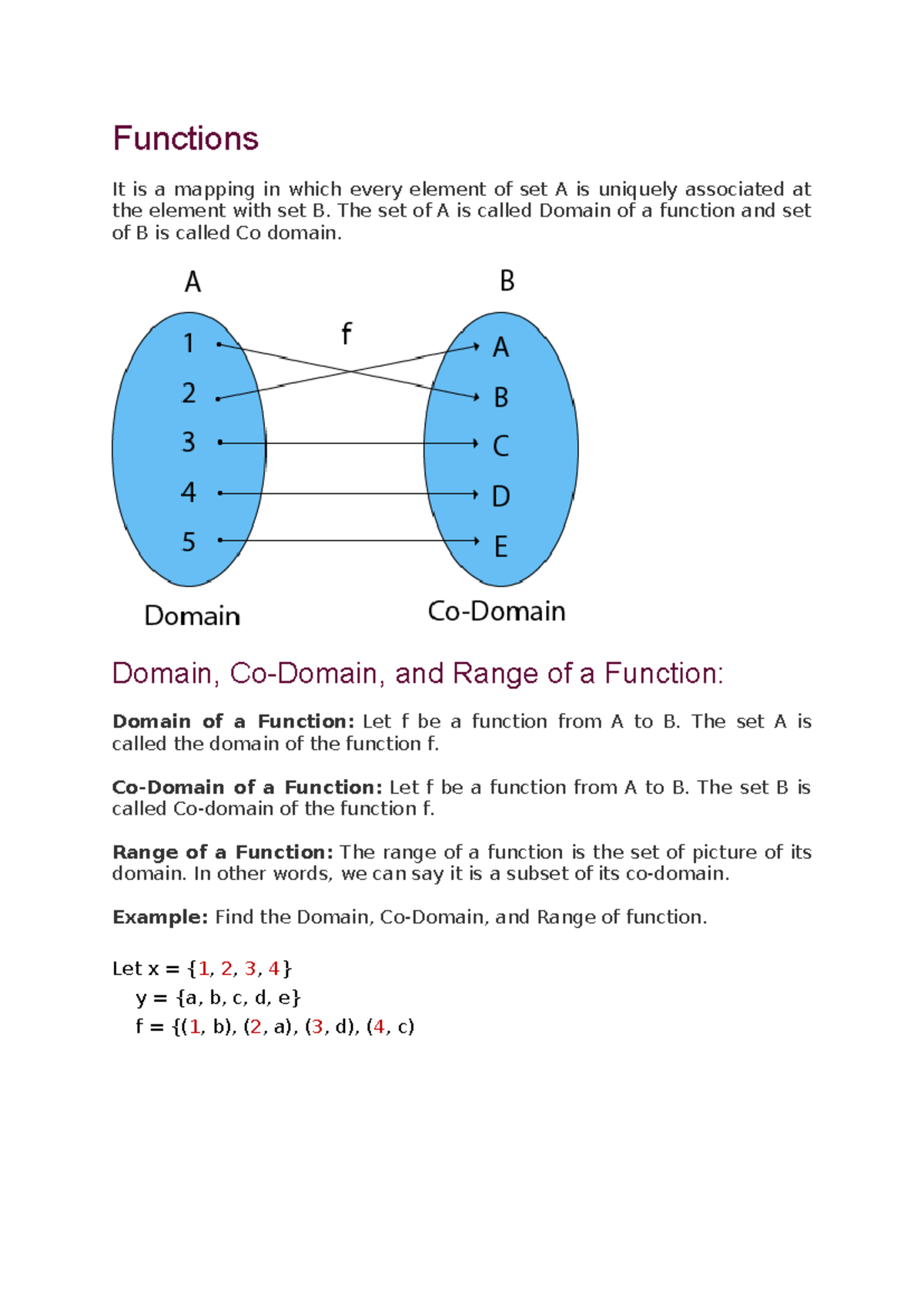 Functions notes 123 - fesafdg - Functions It is a mapping in which ...