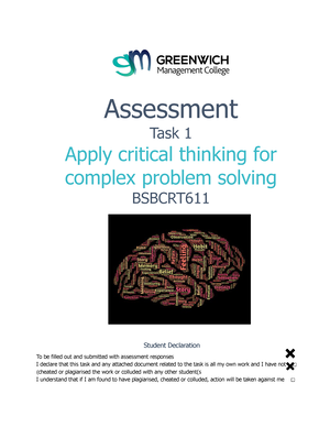 Bsbstr 602 - Assessment Task 1•final - Assessment Task 1 Develop ...