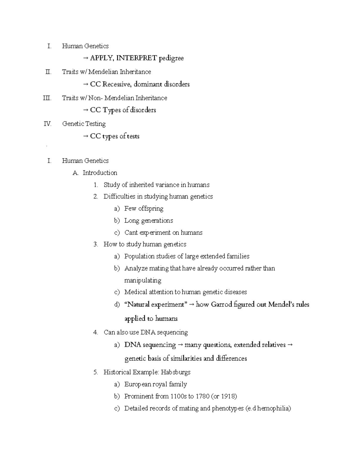 Human Genetics - Lecture notes 1 - I. Human Genetics → APPLY, INTERPRET ...