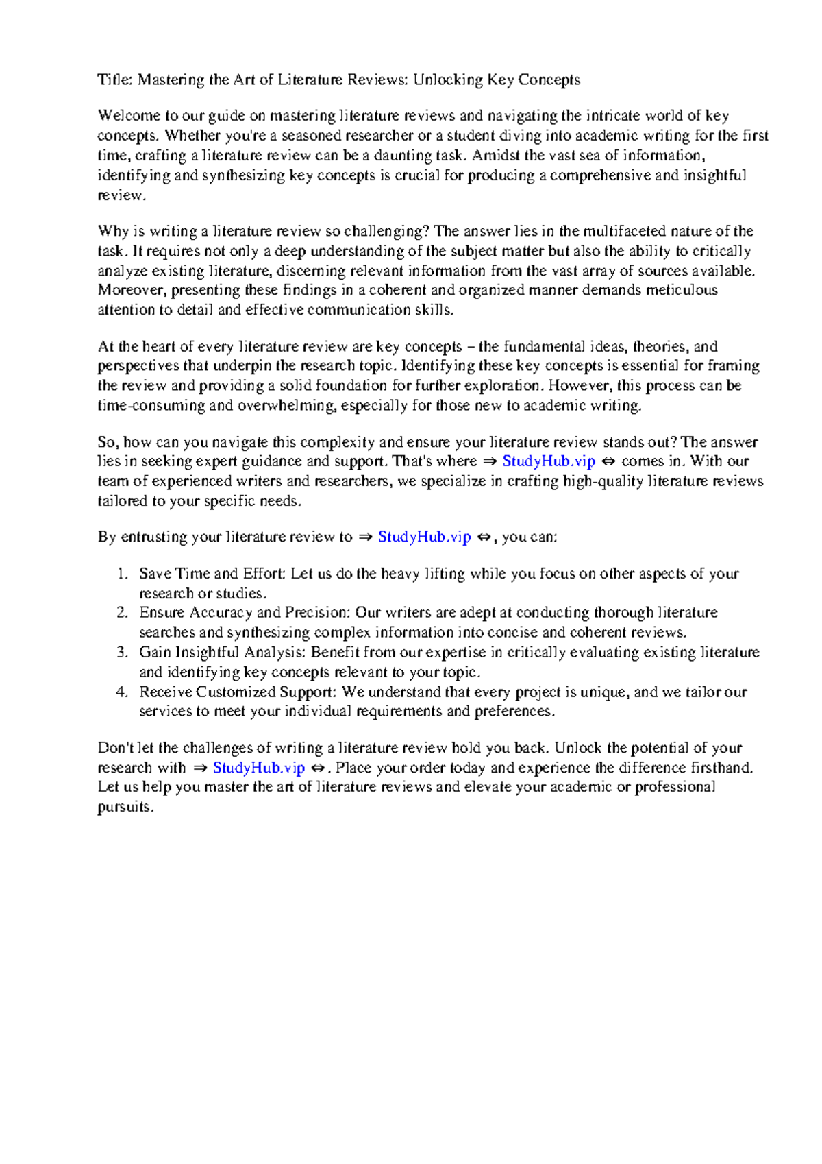 Key Concepts Literature Review - Title: Mastering the Art of Literature ...
