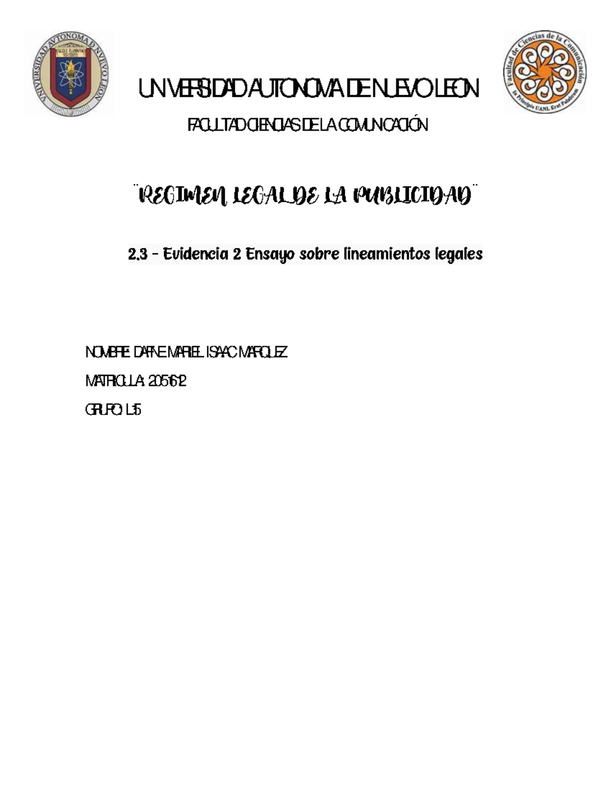 2.3 Evidencia 2 Dafne Marquez - UNIVERSIDAD AUTONOMA DE NUEVO LEON ...