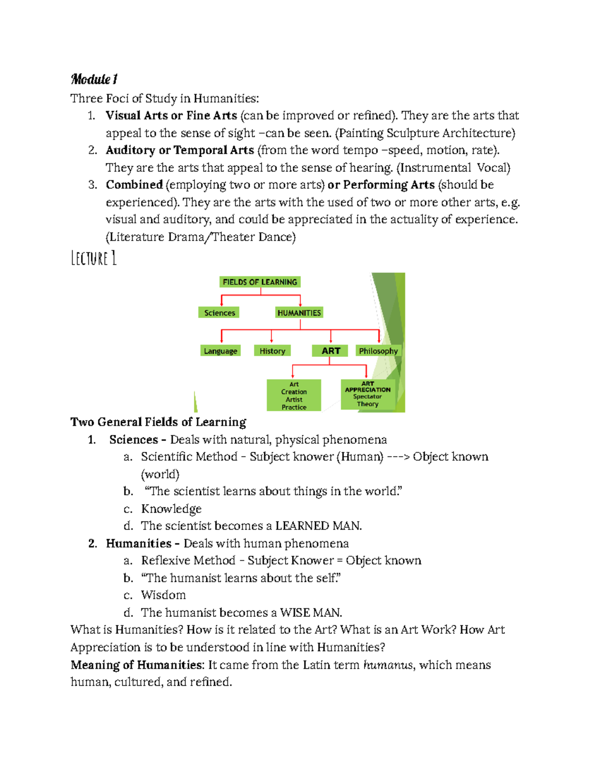 Art App Prelim none Module 1 Three Foci of Study in Humanities 1