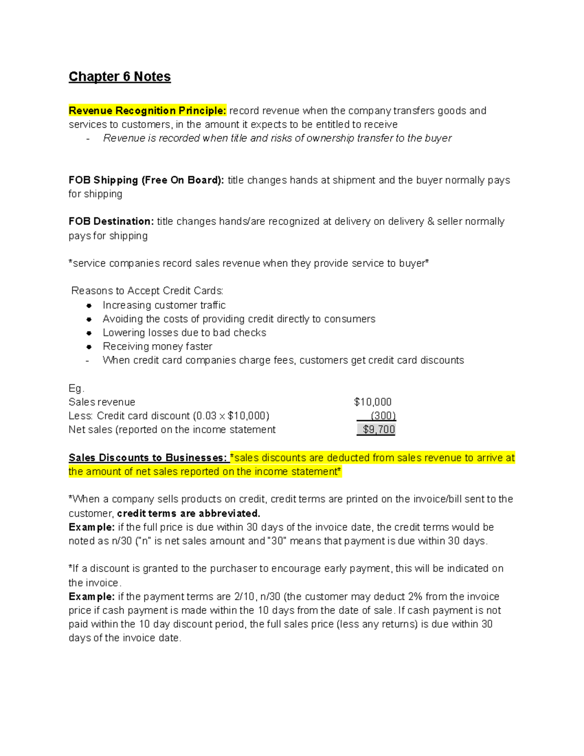 BU127 Chapter 6 Notes - Chapter 6 Notes Revenue Recognition Principle ...