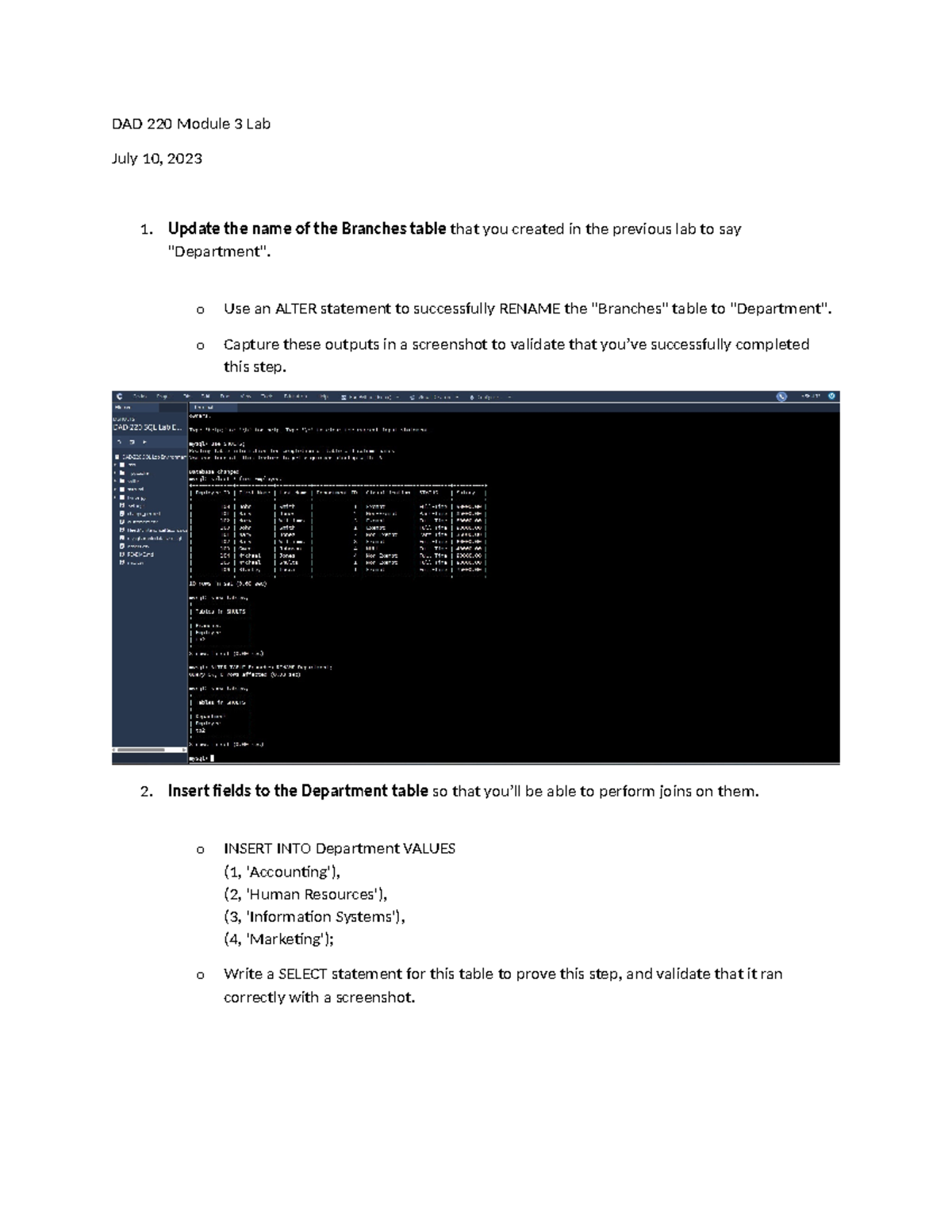 Module 3 Lab - DAD 220 Module 3 Lab July 10, 2023 1. Update The Name Of ...