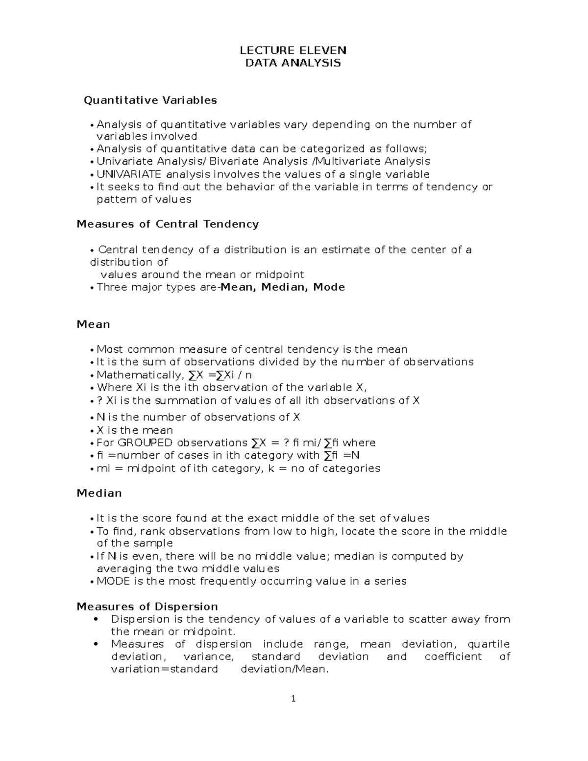 Lecture Eleven DATA Analysis - Copy - LECTURE ELEVEN DATA ANALYSIS ...