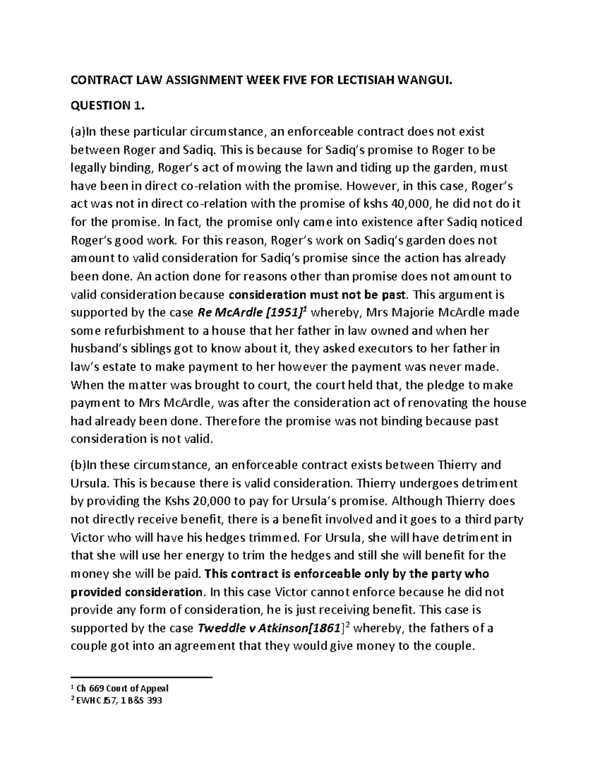 WEEK FIVE - contract assignment - CONTRACT LAW ASSIGNMENT WEEK FIVE FOR ...