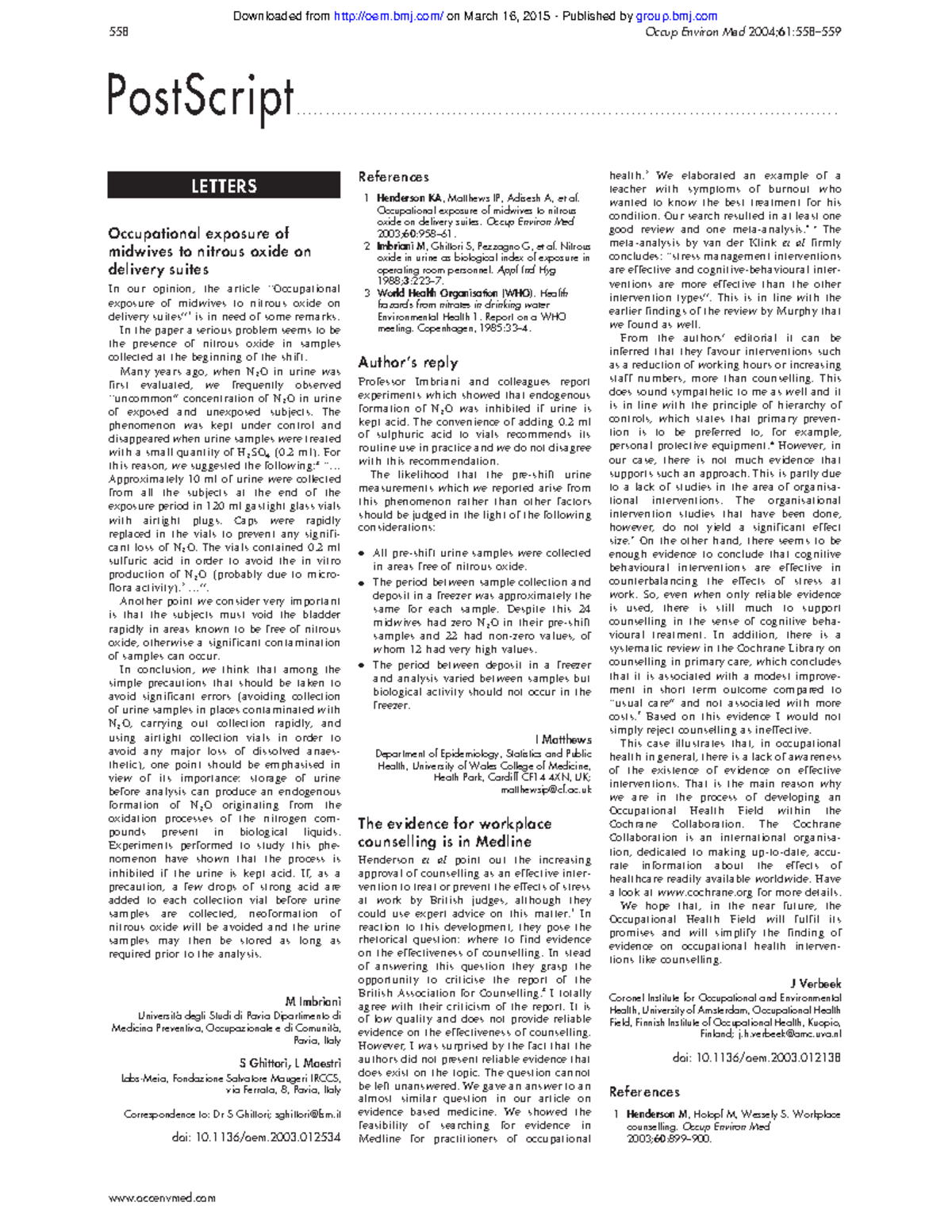 Verbeek 2004 bjfbfjhbhhhhhh Occupational exposure of midwives to