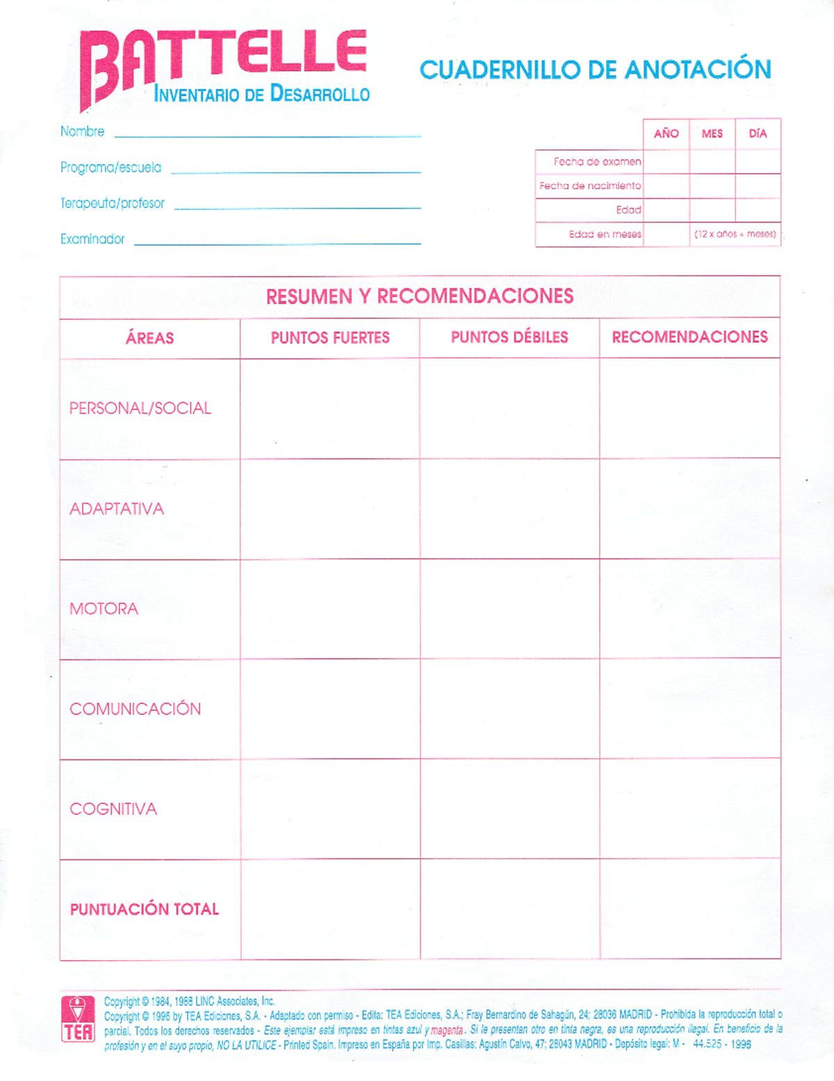 Battelle. Cuadernillo de anotación - BATTELLE CUADERNILLO DE ANOTACIÓN ...