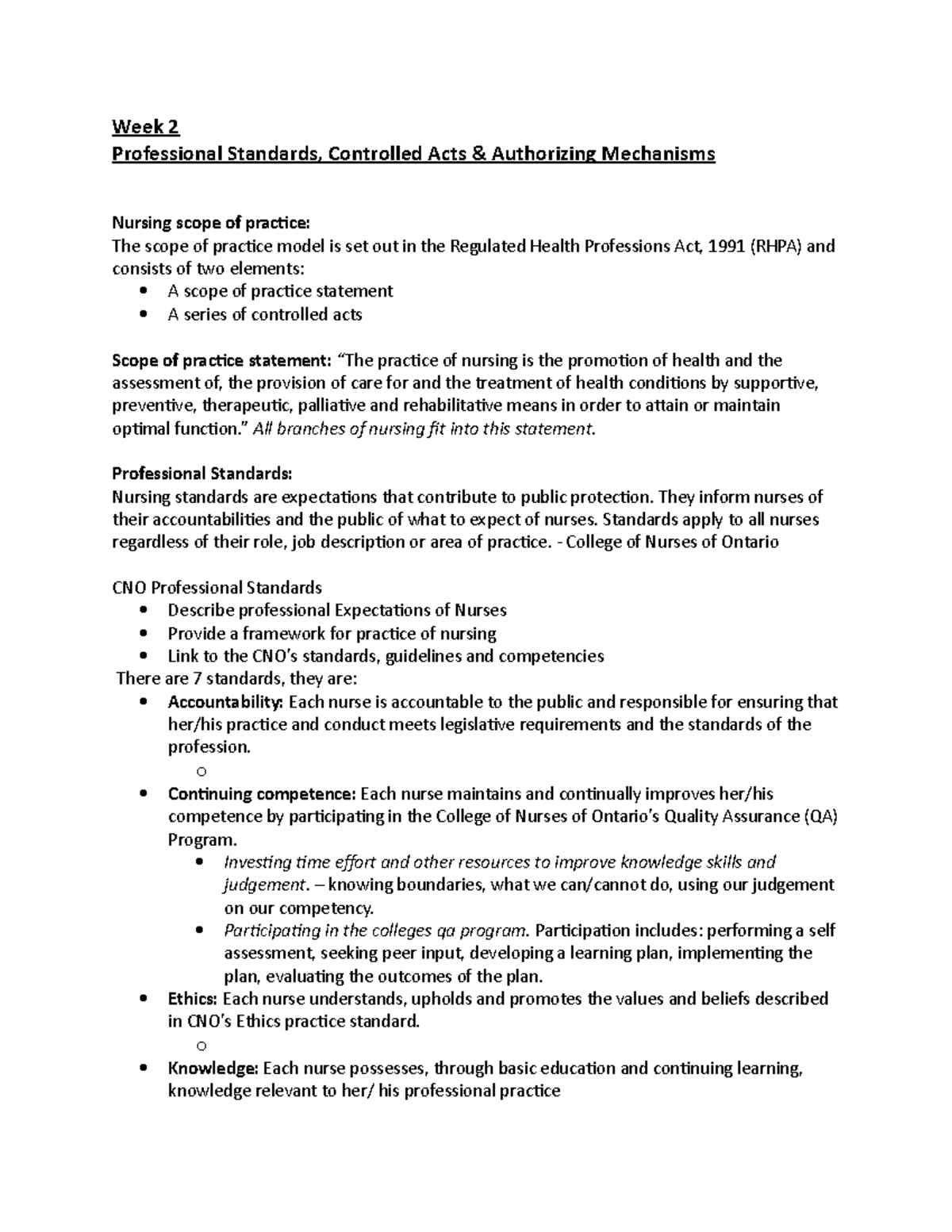 CNO Self Regulation and Professionalism part 2 Week 2 Professional