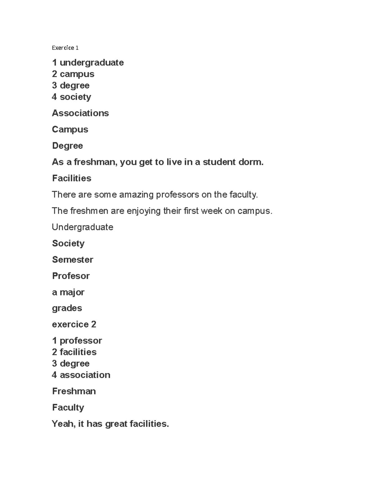 Unidad 10 Cambridge Unit 10 Exercice 1 1 Undergraduate 2 Campus 3