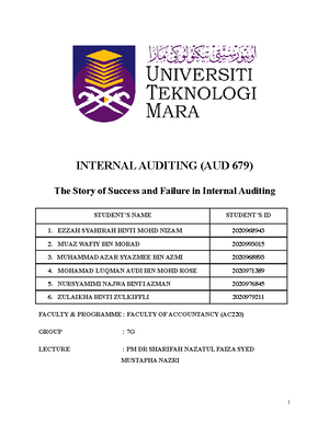 AUD679 JULY 2022 - UNIVERSITI TEKNOLOGI MARA FINAL ASSESSMENT COURSE ...