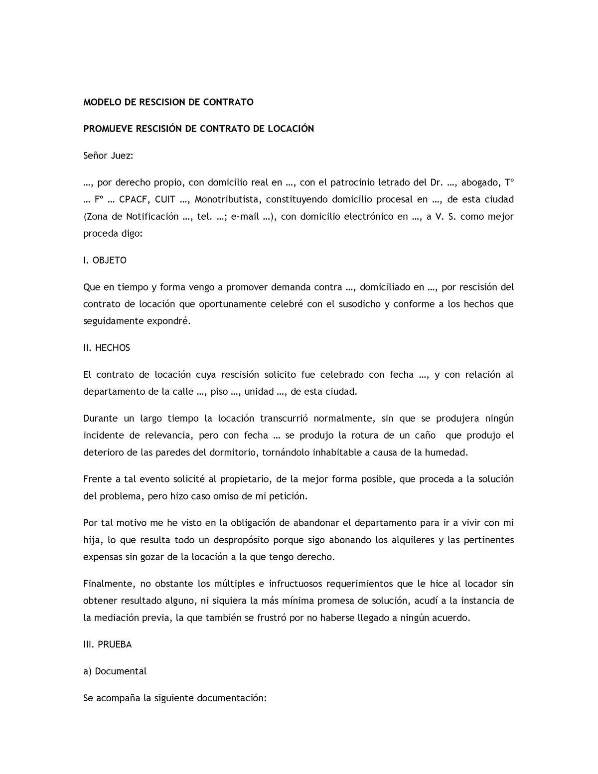 Modelo De Contrato De Rescision De Contrato De Alquil 6495