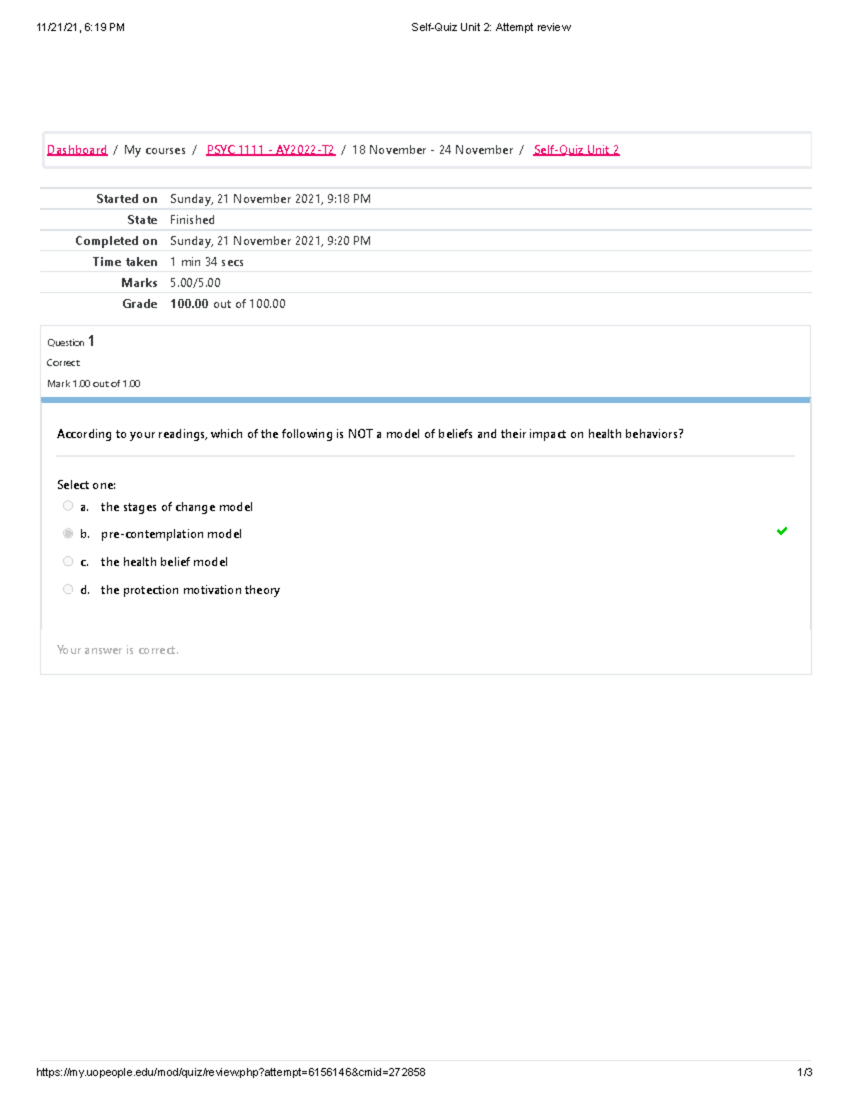 PSYC 1111 Self-Quiz Unit 2 - 11/21/21, 6:19 PM Self-Quiz Unit 2 ...