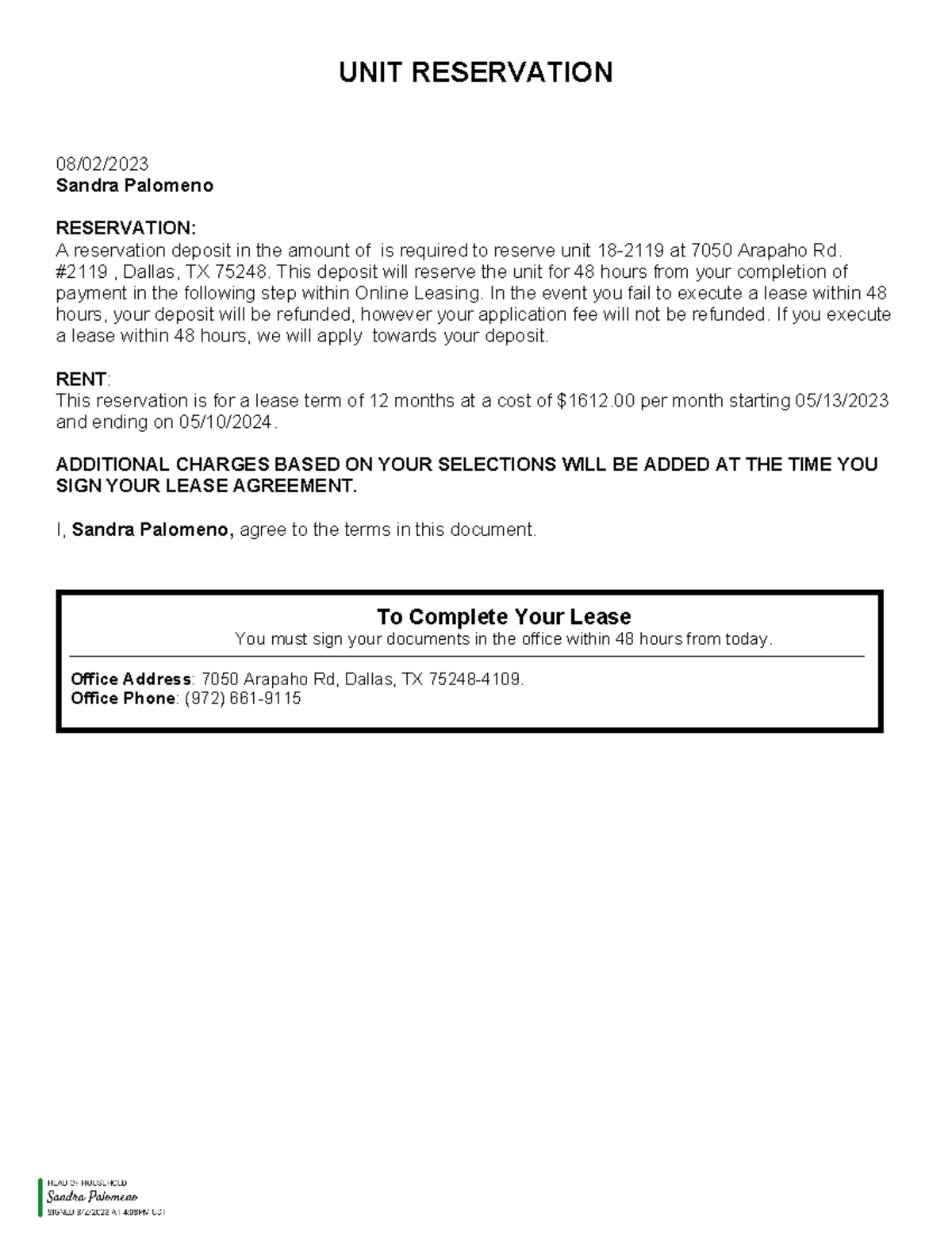 1 Form Unit Reservation Form Lease 5 13 2023 to 5 10 2024 - UNIT ...
