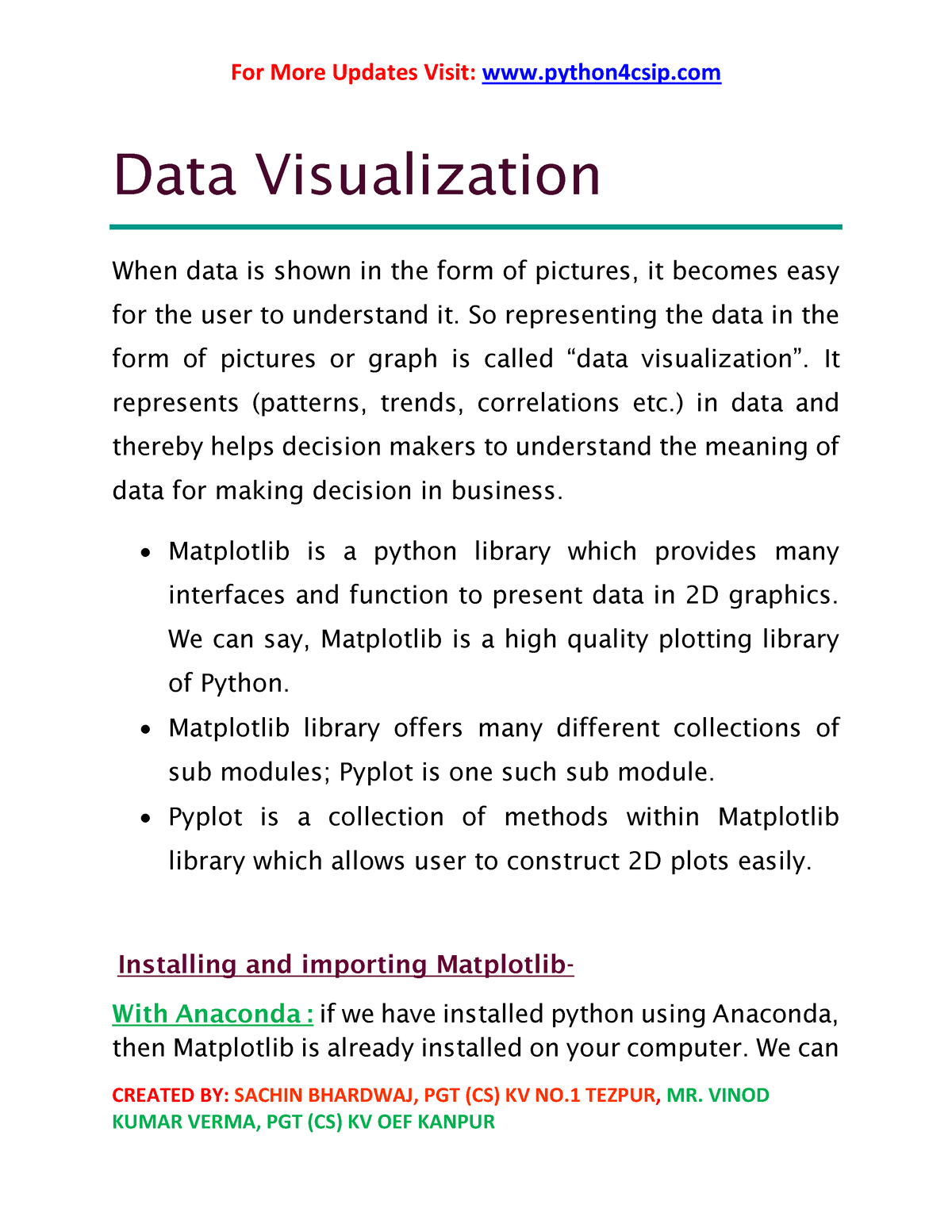 Data Visualization - Project Work - CREATED BY: SACHIN BHARDWAJ, PGT ...