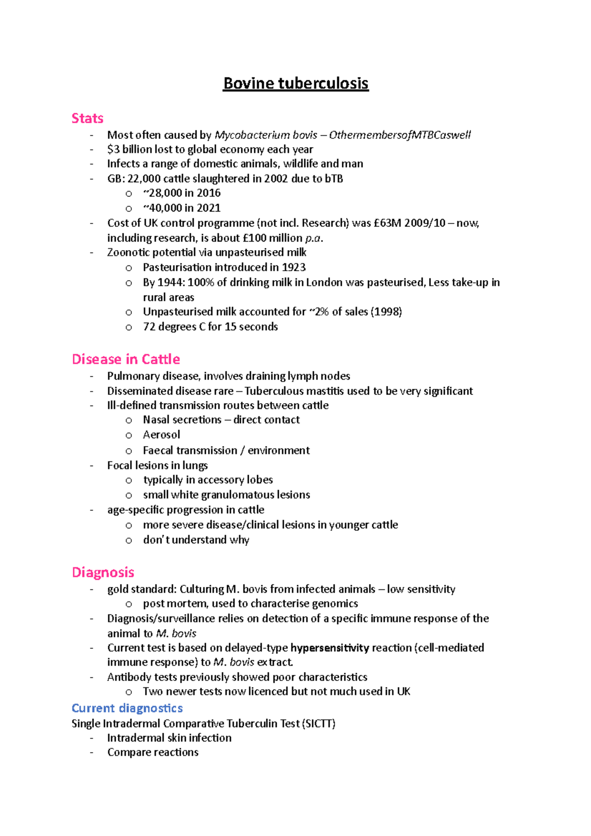 Bovine Tuberculosis - Diagnosis, Disease, Surveillance, Spread, And ...