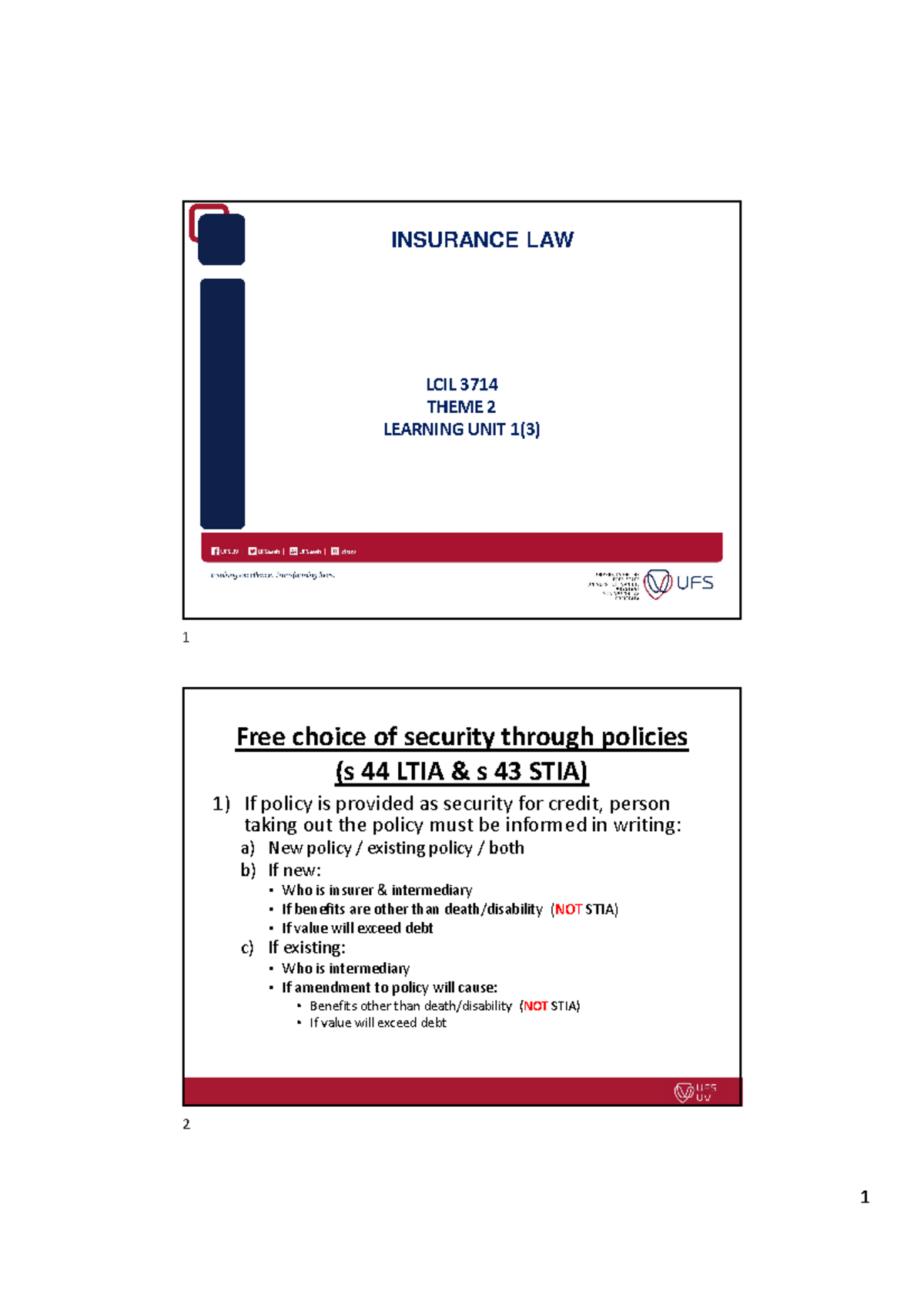 Insurance LAW Learning UNIT 1 Sections INSURANCE LAW LCIL
