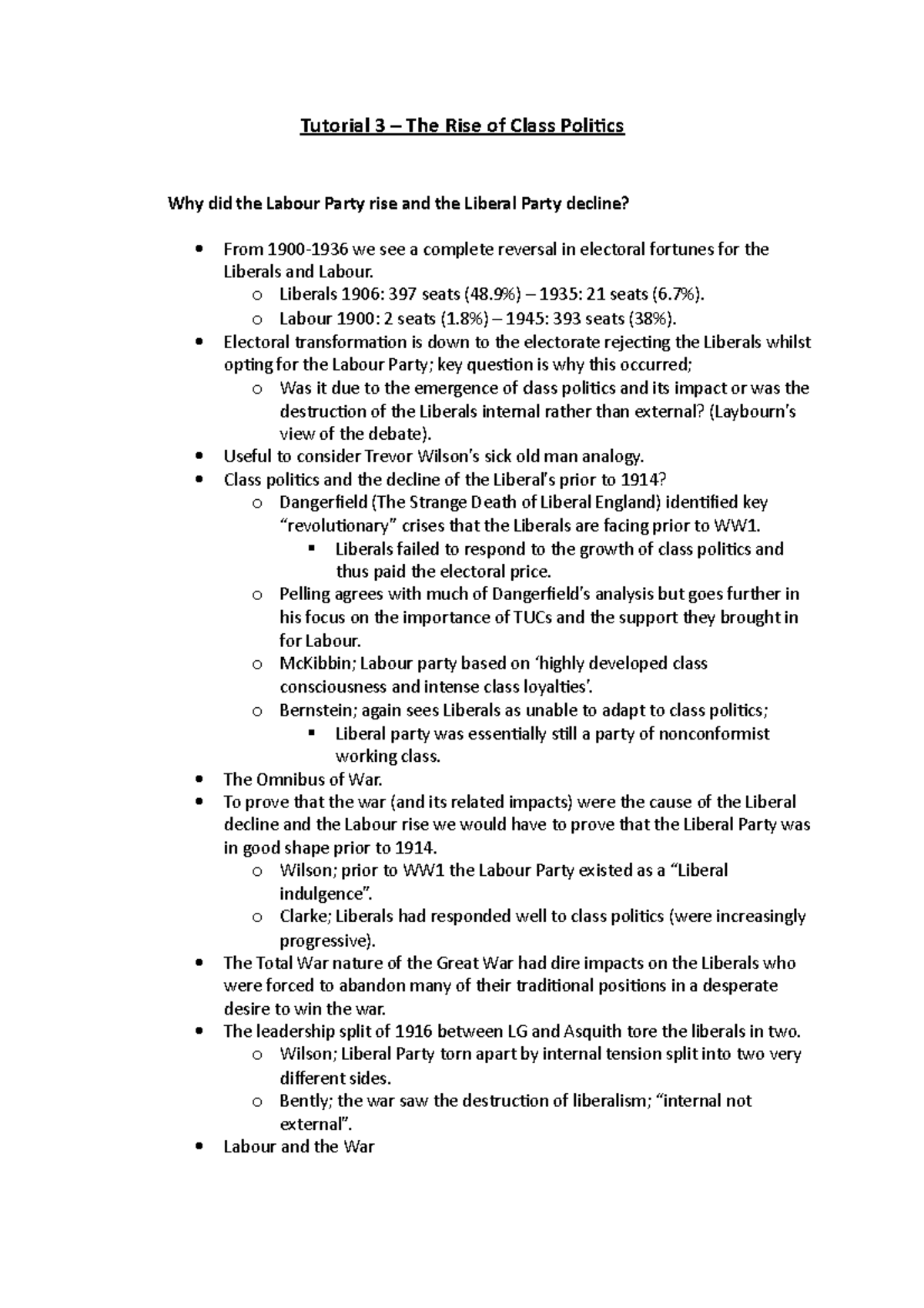 Tutorial 3–The Rise of Class Politics - Tutorial 3 – The Rise of Class ...