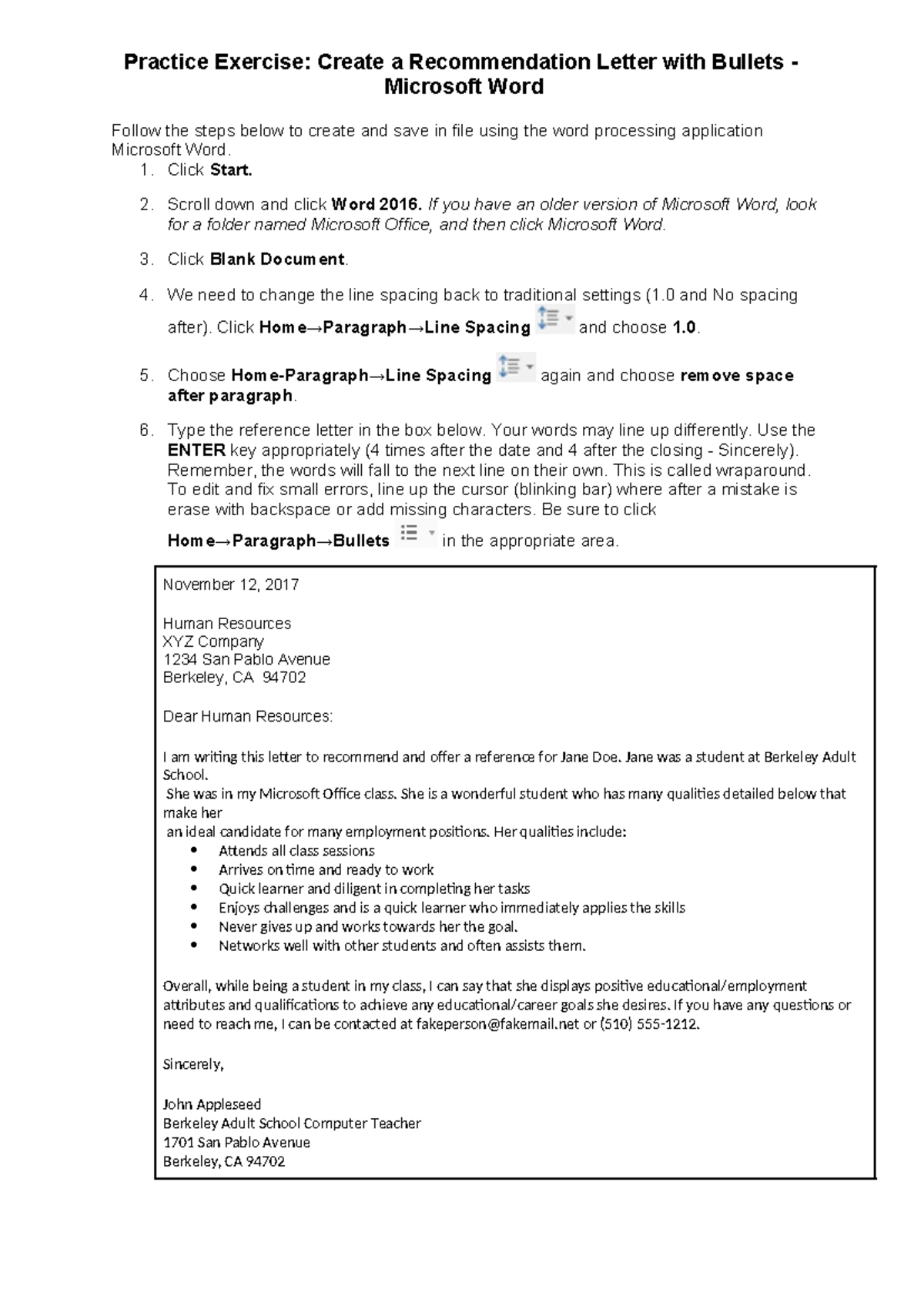 Word Exercise 1 - asdfghjkl - Practice Exercise: Create a ...