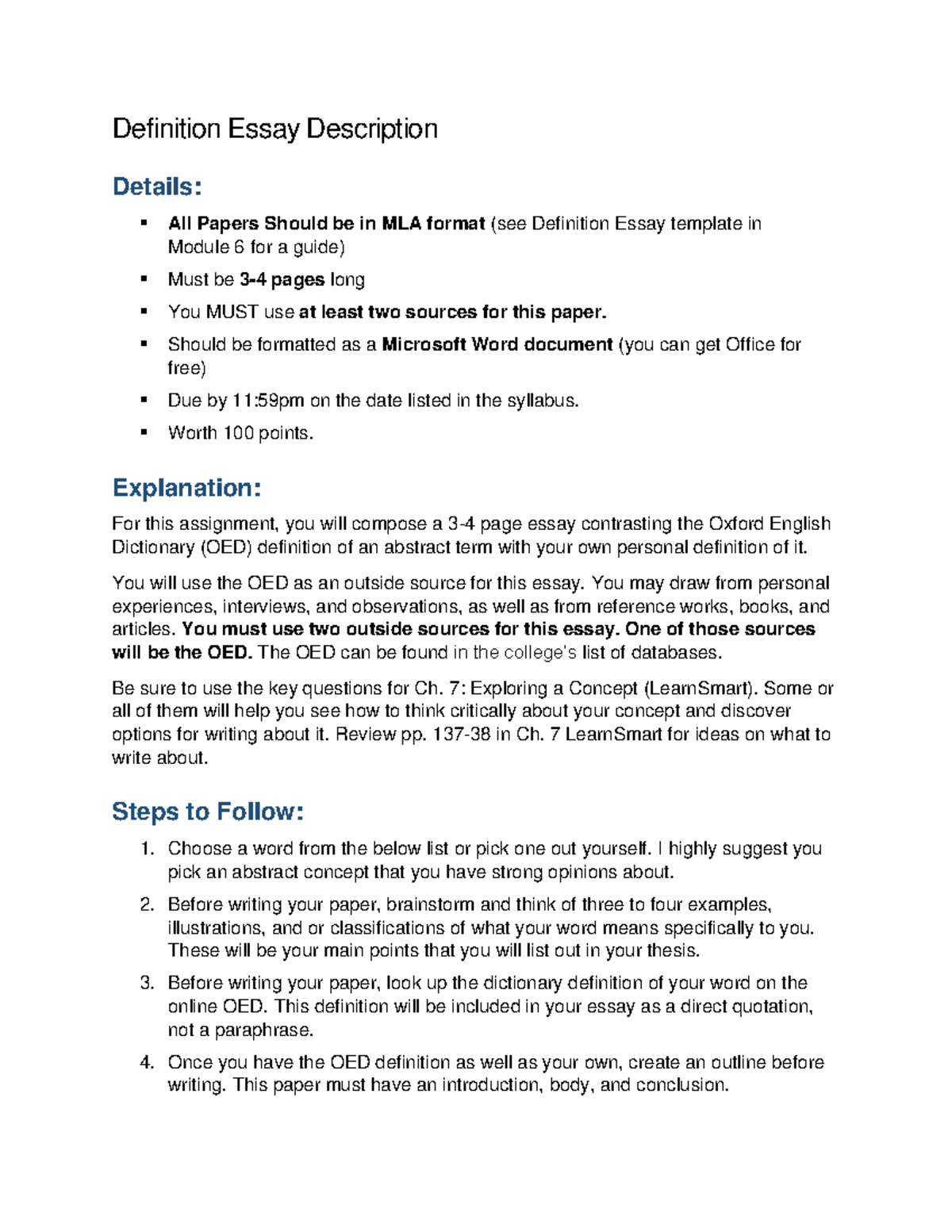 definition essay worksheet