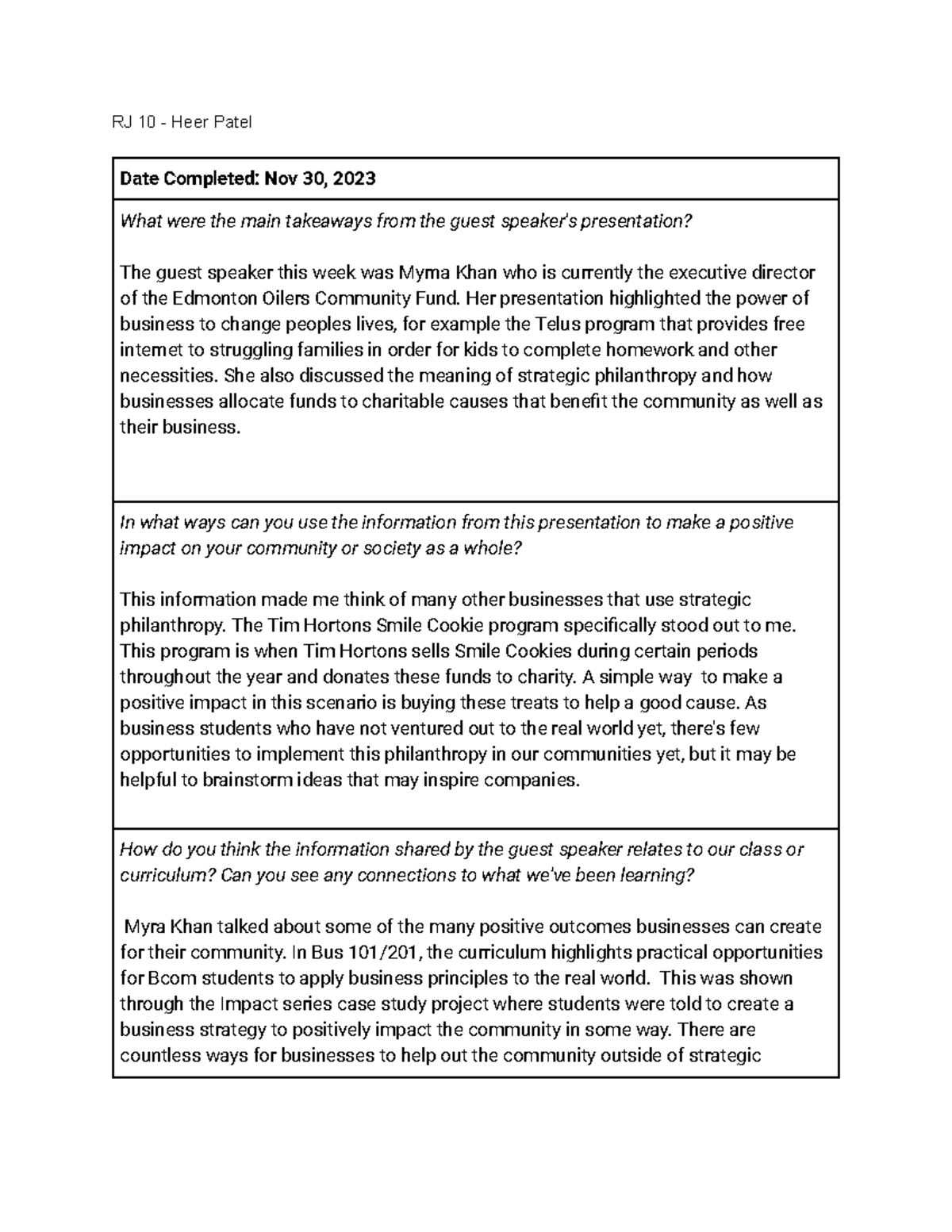 R J10 - Reflection Journal 10 submission - RJ 10 - Heer Patel Date ...