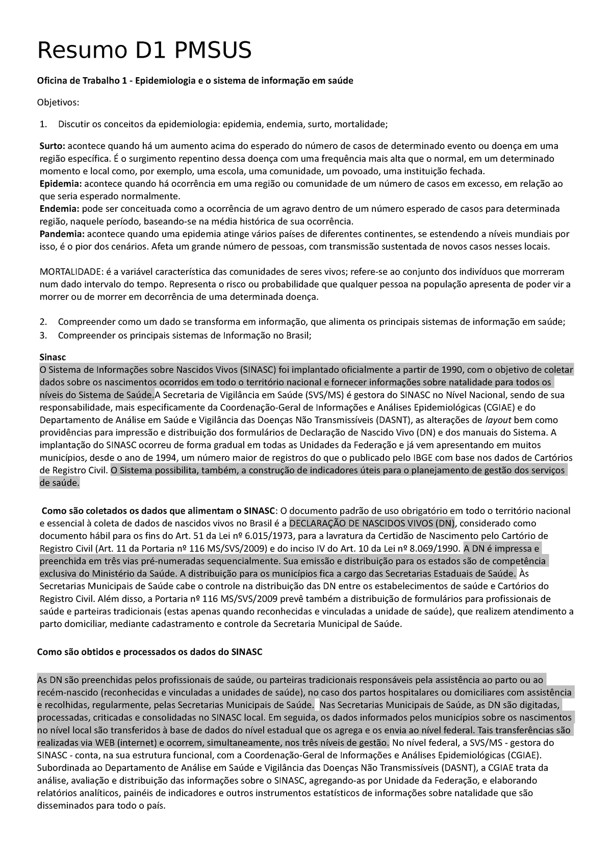 Resumo Sobre áreas Do SUS - Resumo D1 PMSUS Oficina De Trabalho 1 ...