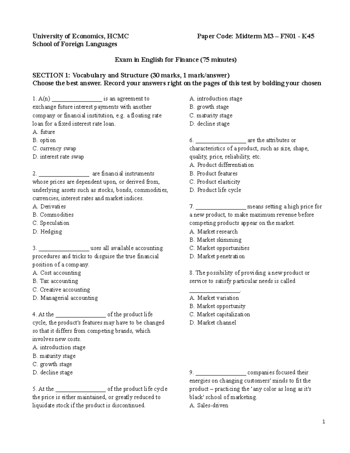 Midterm Test in English for Business - University of Economics, HCMC ...