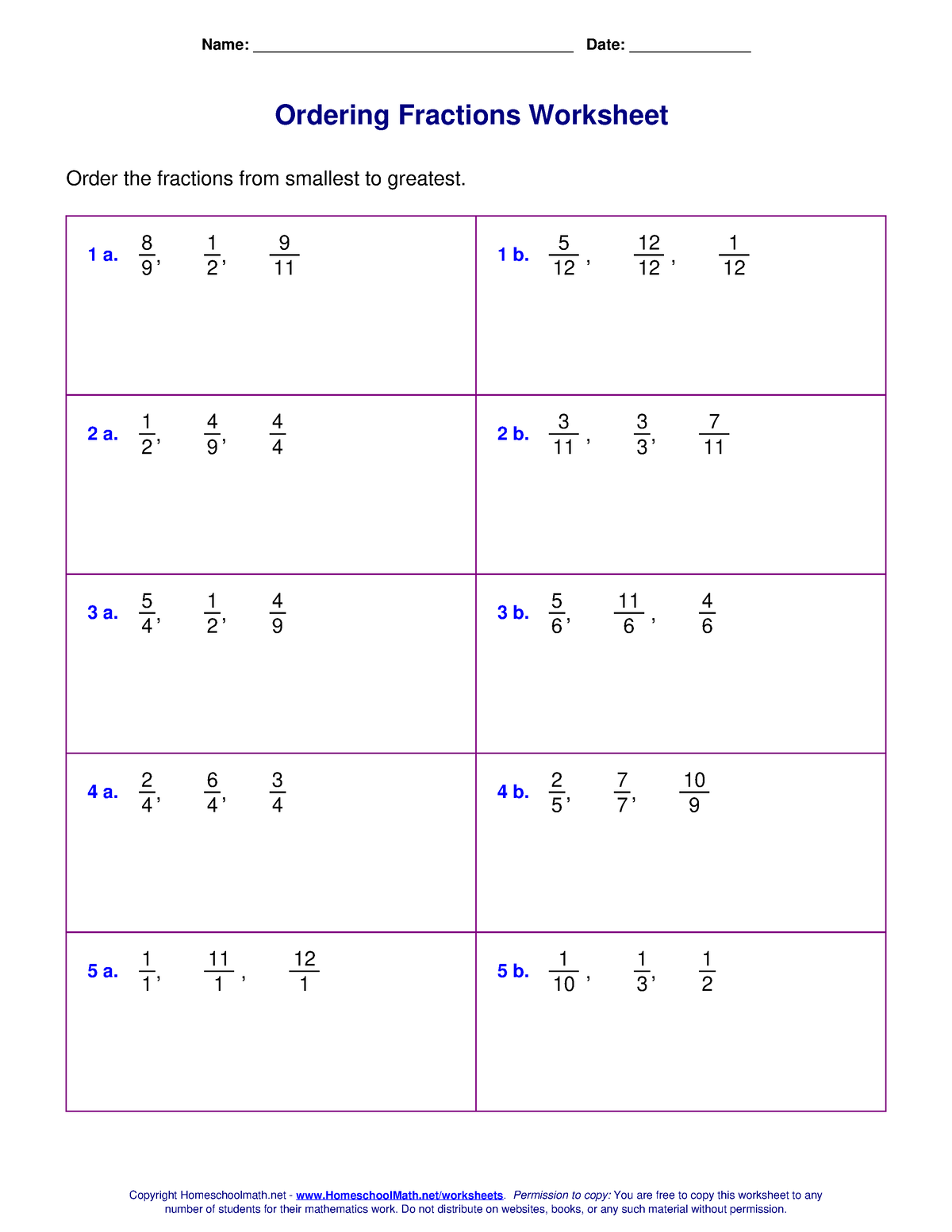 Order Three Fractions - math - Name ...