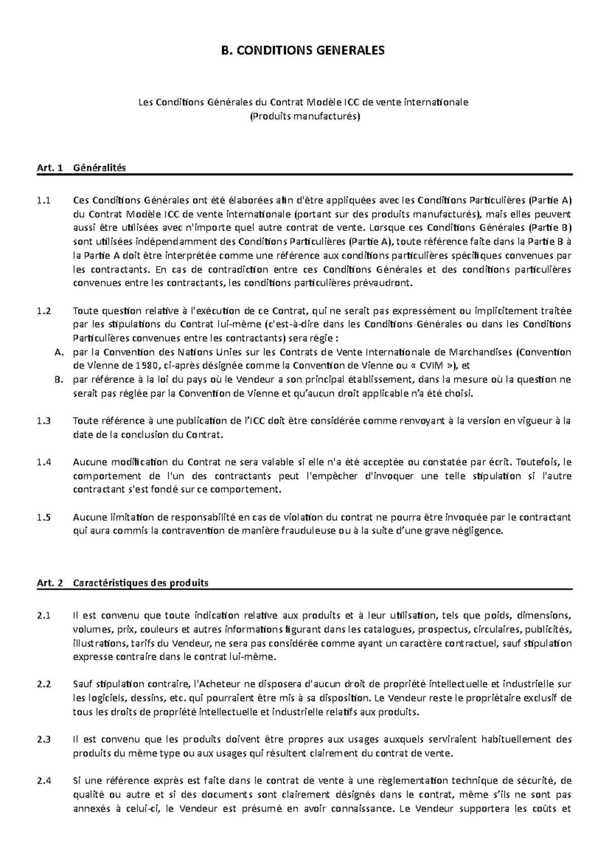 Contrat Mode-le Conditions Ge-ne-rales - B. CONDITIONS GENERALES Les ...