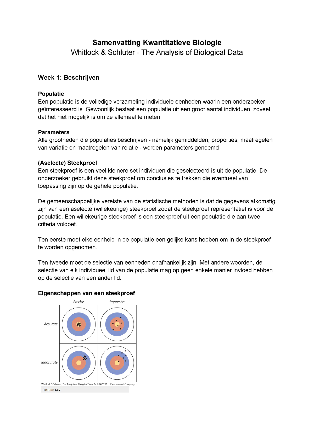 Samenvatting Kwantitatieve Biologie Week 1 Tm 3 - Samenvatting ...