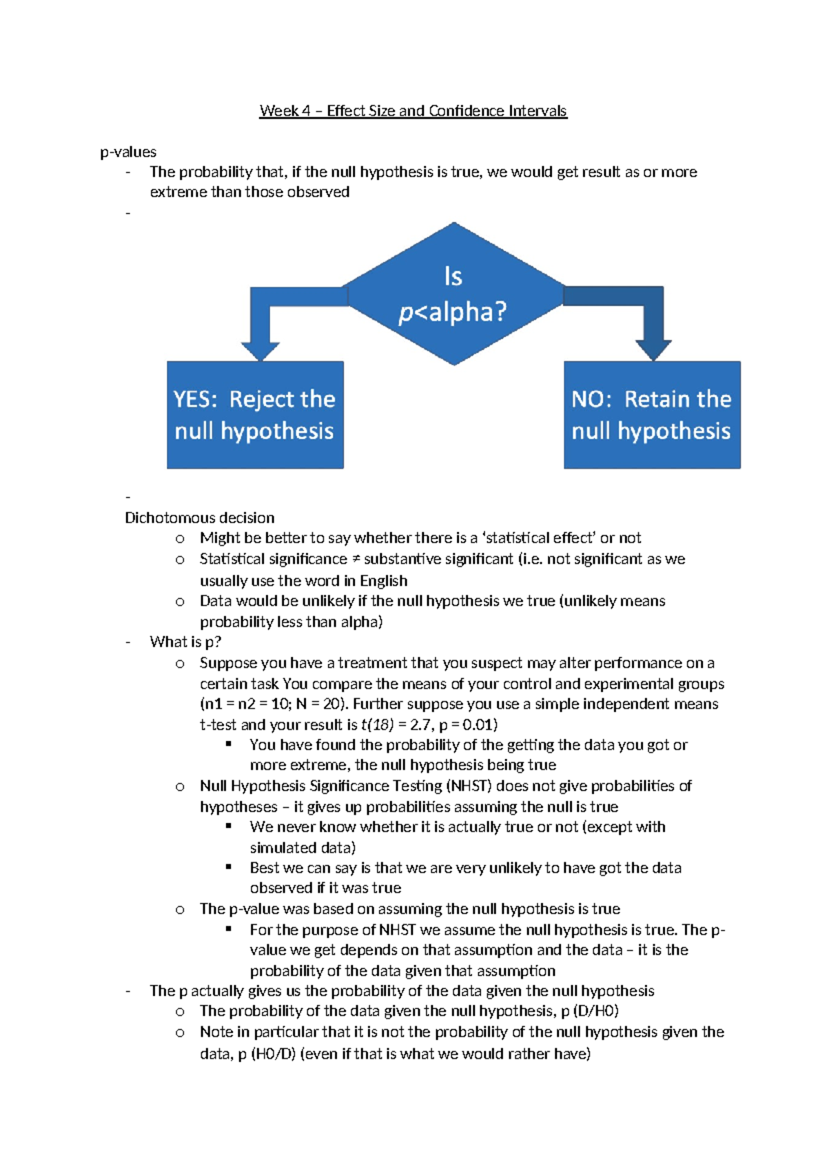 Week 4 – Effect Size and Confidence Intervals - Week 4 – Effect Size ...