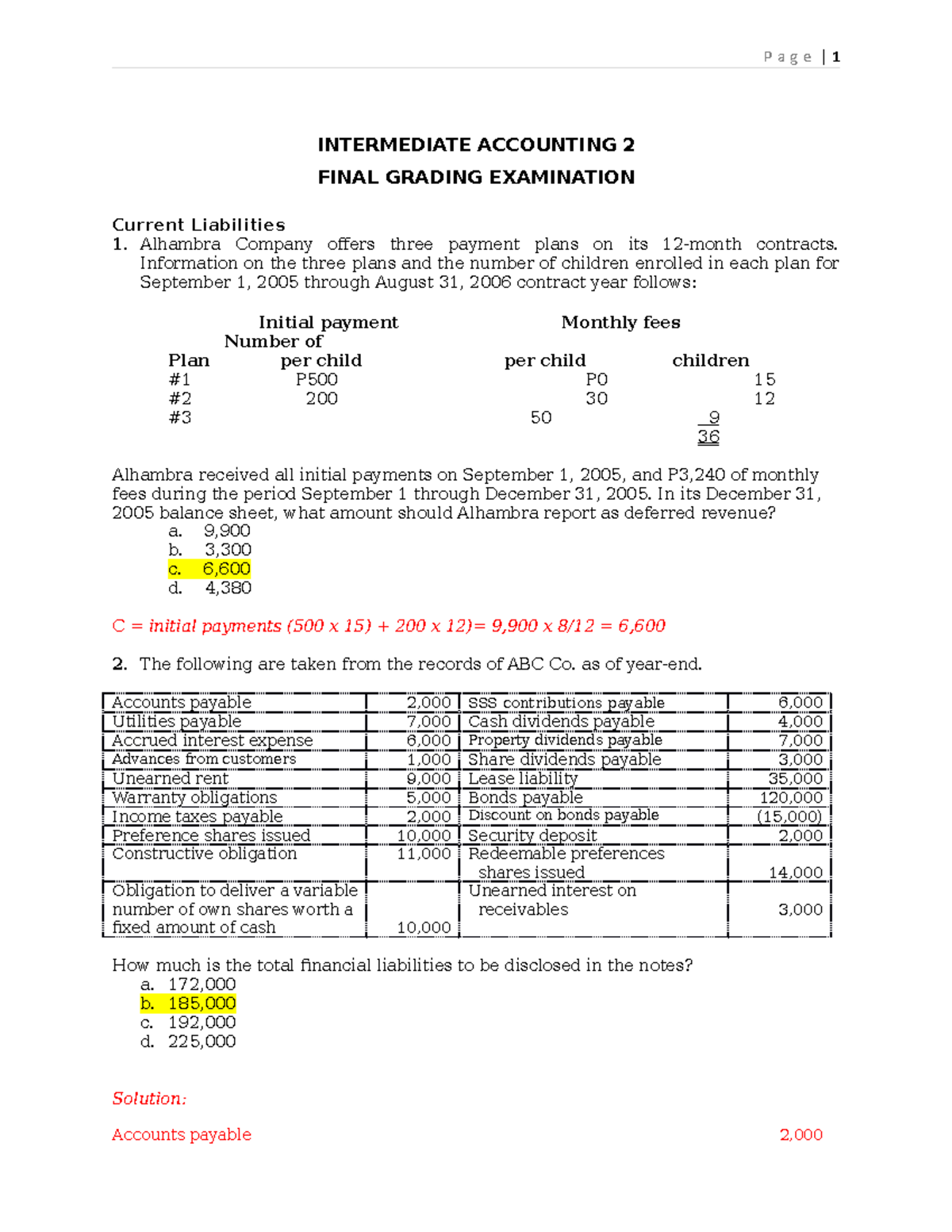 IA2 Final EXAM A - Test Bank - INTERMEDIATE ACCOUNTING 2 FINAL GRADING ...