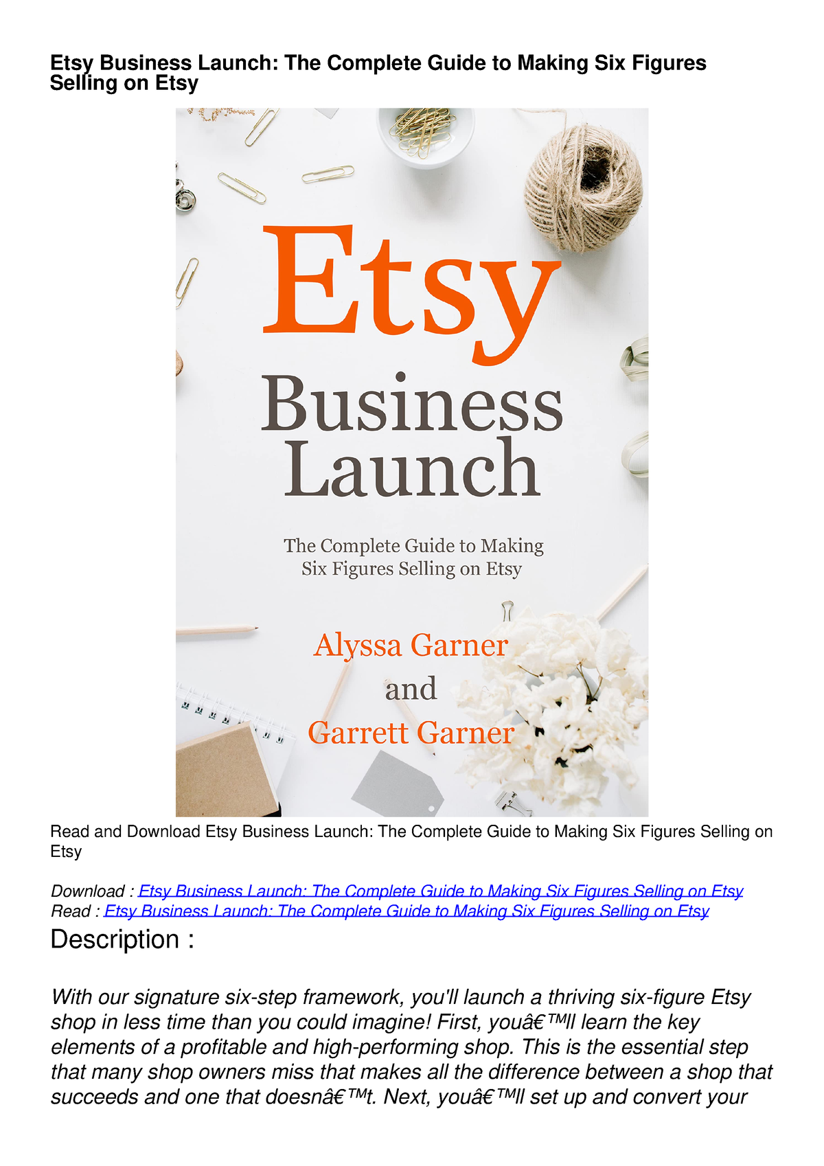 DOWNLOAD/PDF Etsy Business Launch: The Complete Guide To Making Six ...